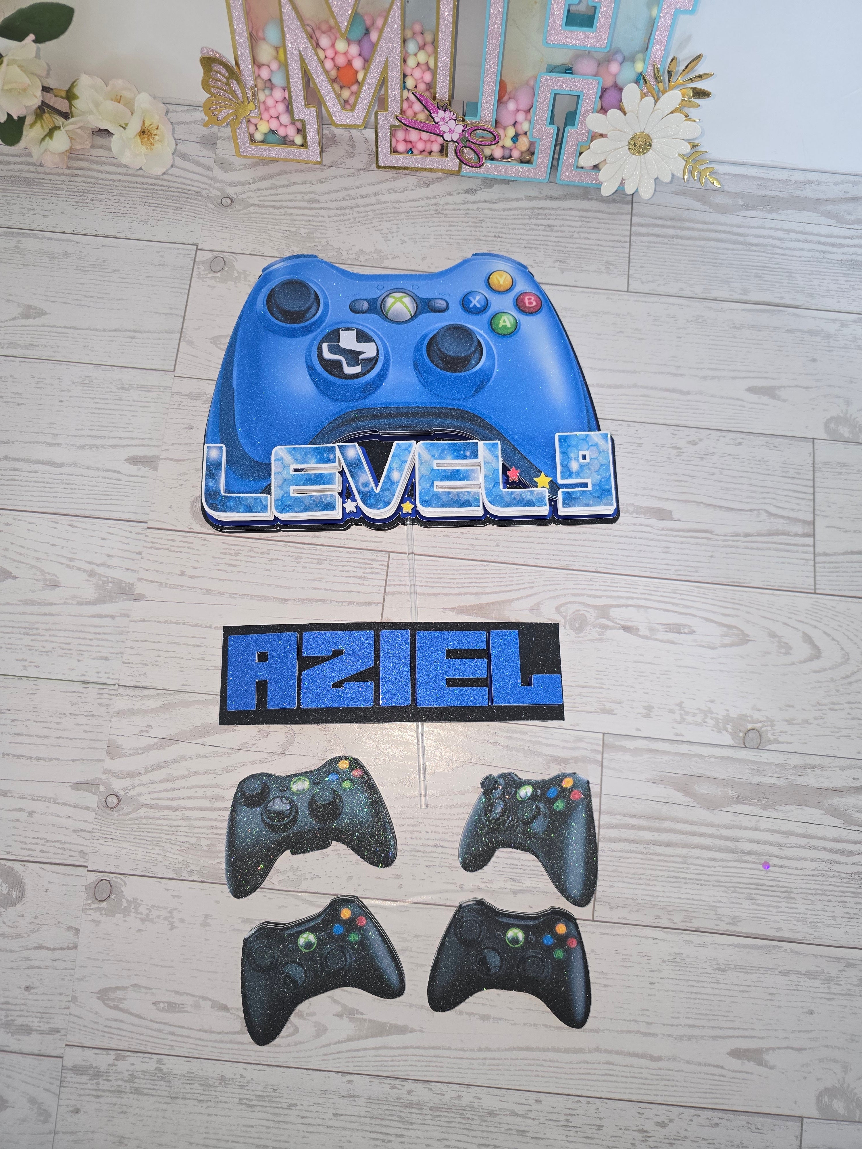 Personalized 3D Video Game Cake Topper – Glitter with Name and Age