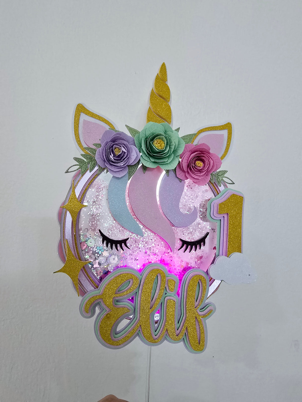 Personalized 3D Glitter Unicorn Cake Topper