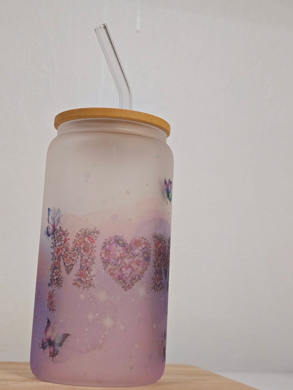 Personalized Glass Tumbler with Bamboo Lid & Glass Straw – Mother's Day Gift