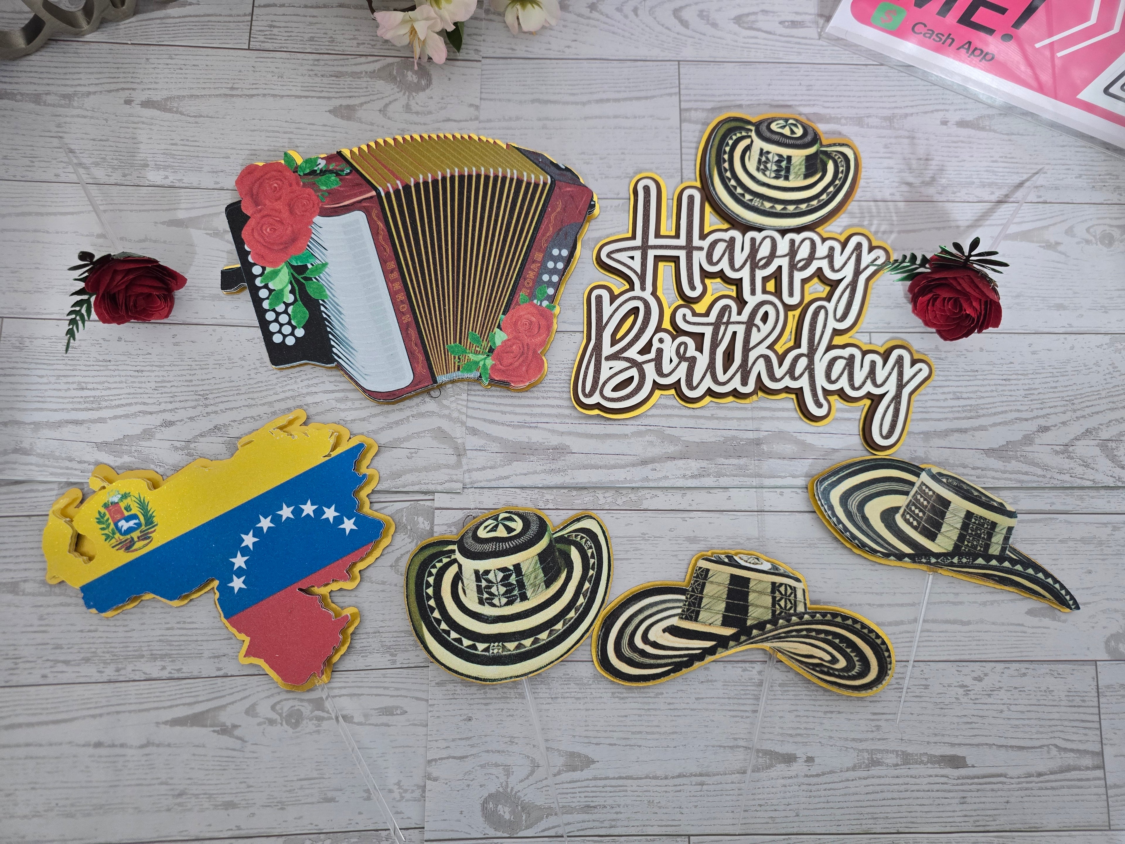 Personalized 3D Glitter Cake Topper Set – Sombrero Bolteao | Colombia & Venezuela Theme