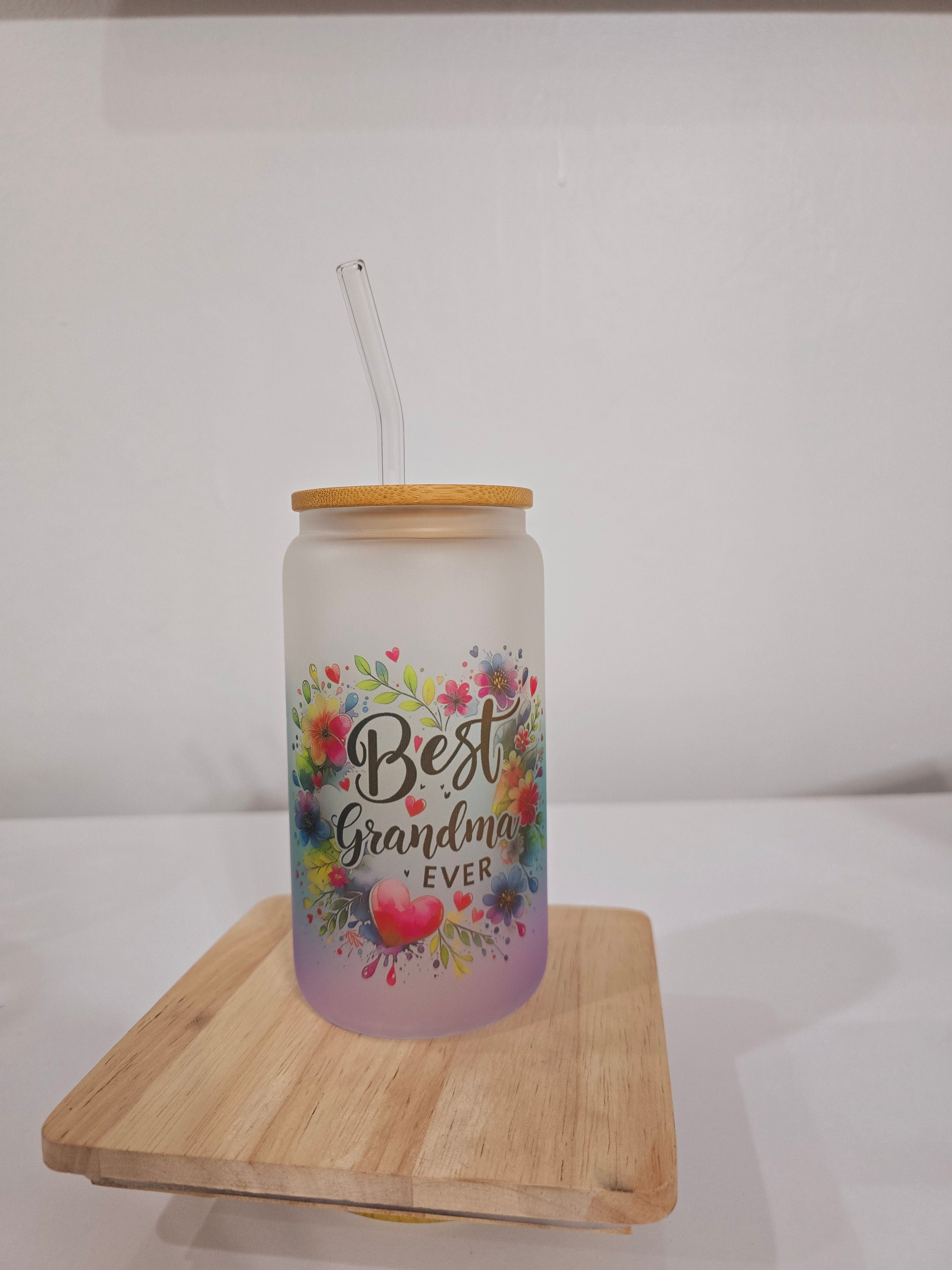 Personalized Glass Tumbler with Bamboo Lid & Glass Straw – Mother's Day Gift