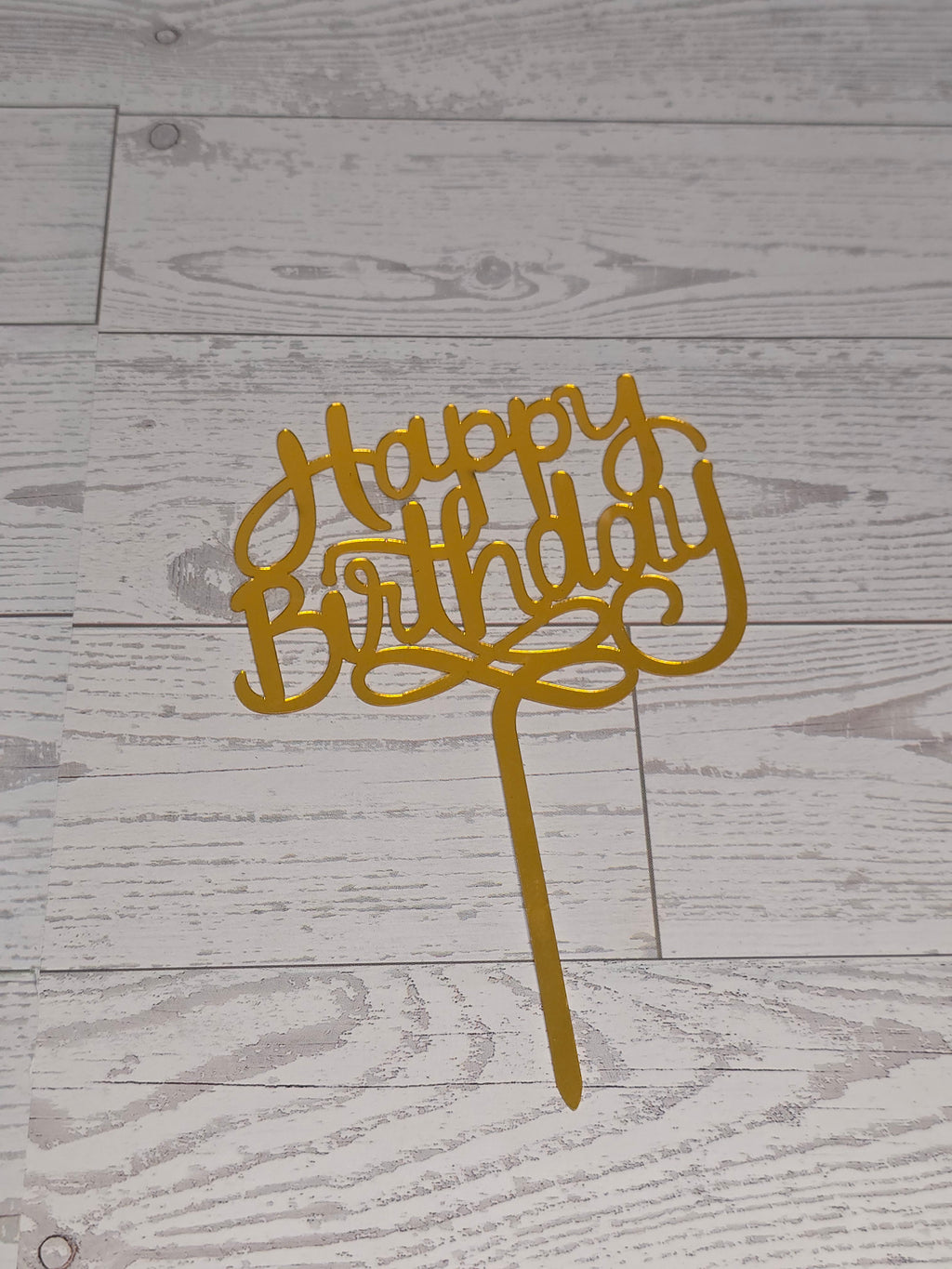 Golden Acrylic Happy Birthday Cake Topper | Mirror Gold Birthday Topper | Elegant Reusable Cake Decoration