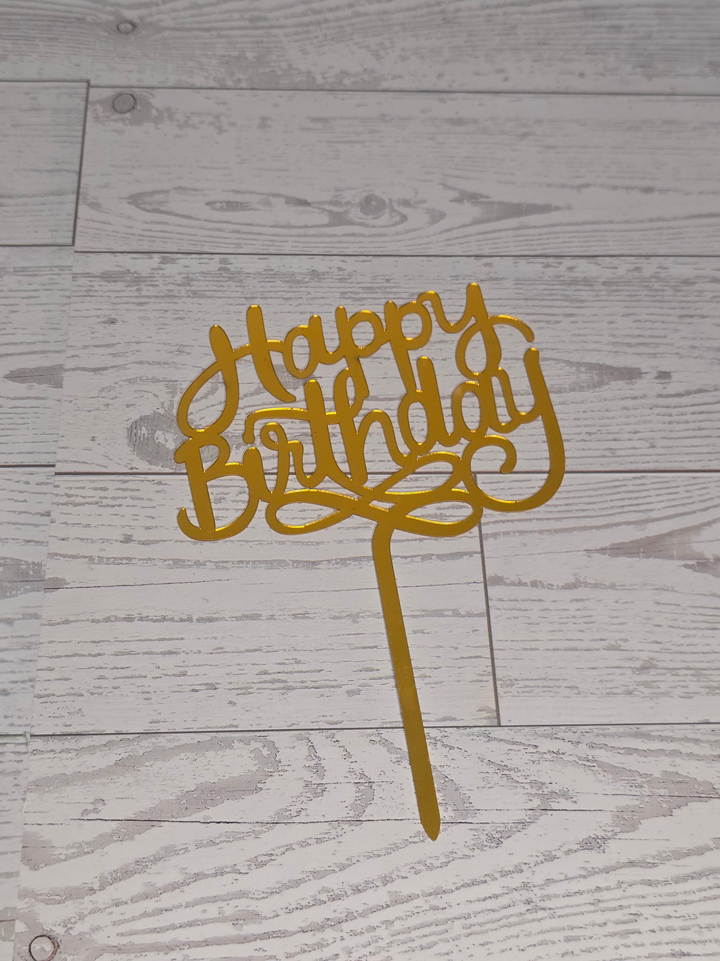 Golden Acrylic Happy Birthday Cake Topper | Mirror Gold Birthday Topper | Elegant Reusable Cake Decoration