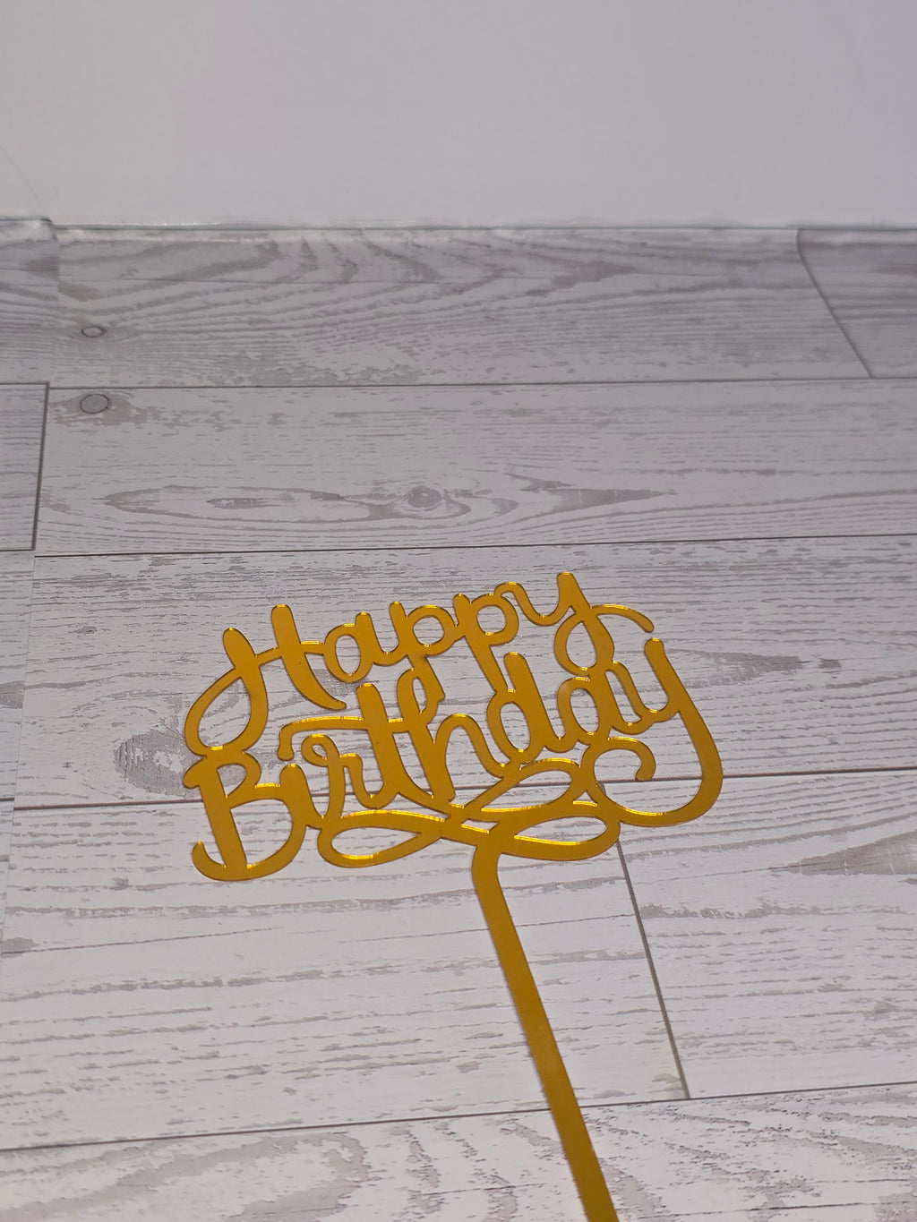 Golden Acrylic Happy Birthday Cake Topper | Mirror Gold Birthday Topper | Elegant Reusable Cake Decoration