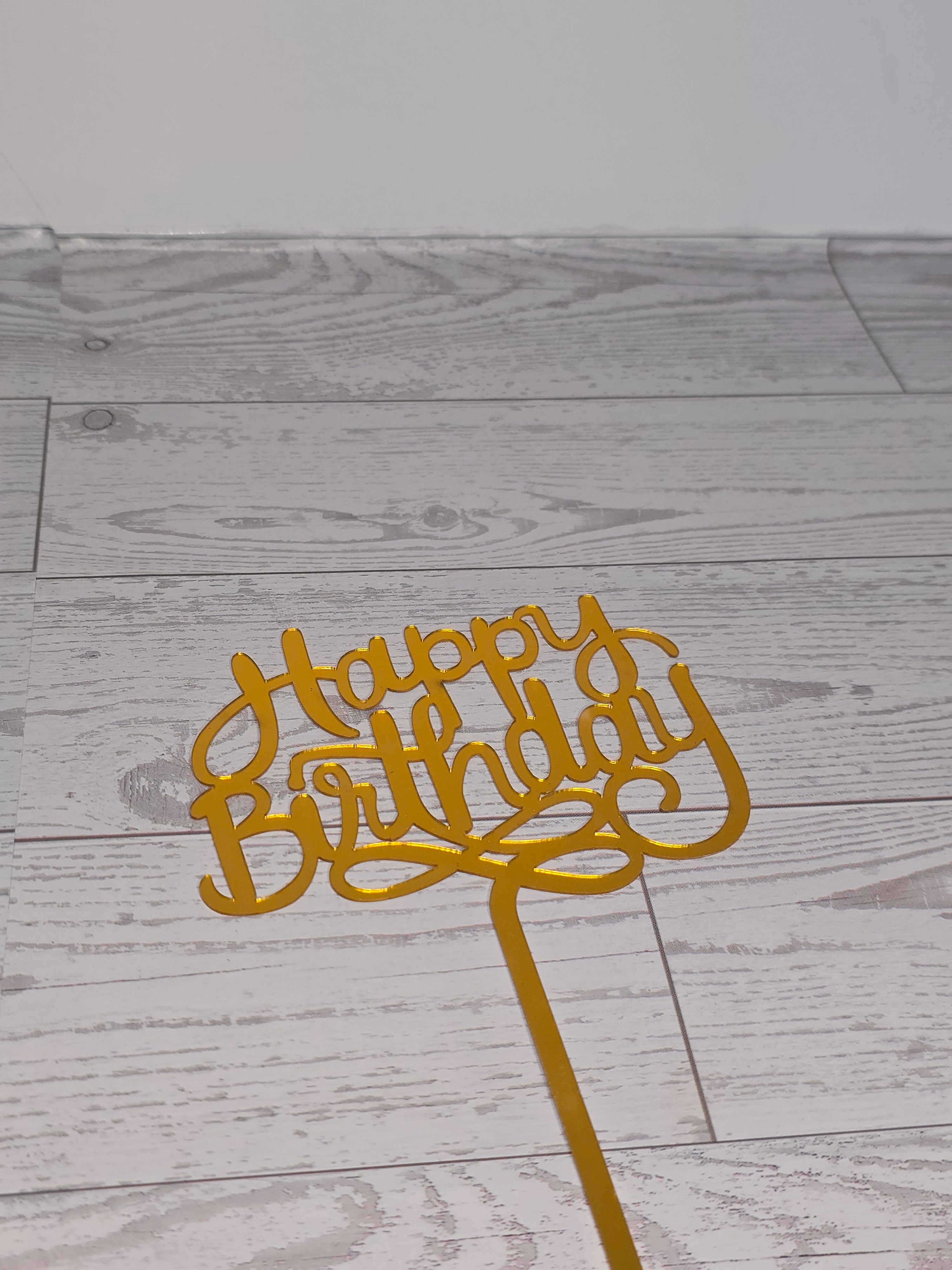 Golden Acrylic Happy Birthday Cake Topper | Mirror Gold Birthday Topper | Elegant Reusable Cake Decoration