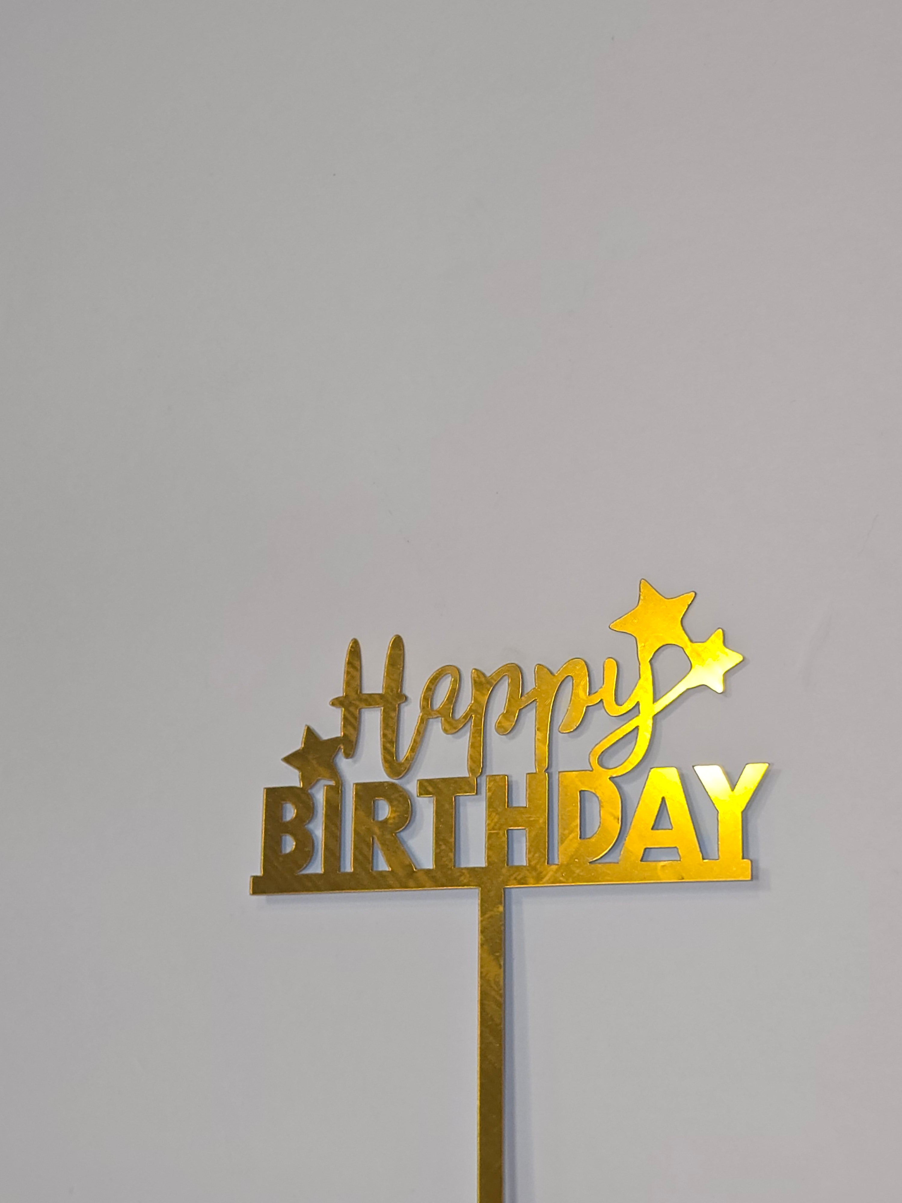 Golden Acrylic Happy Birthday Cake Topper | Mirror Gold Birthday Topper | Elegant Reusable Cake Decoration