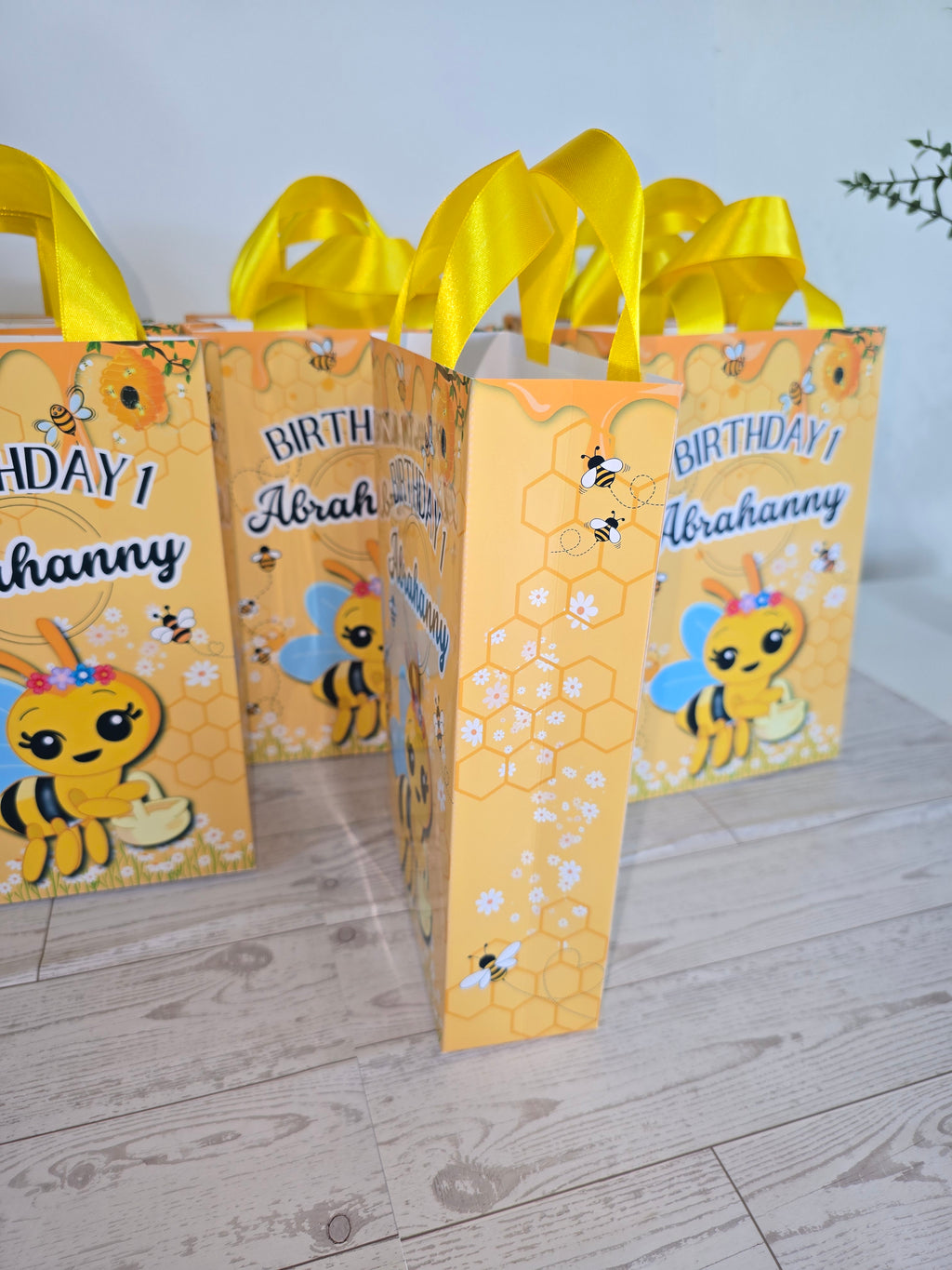 12 Personalized Abejita Chiquitica Birthday Gift Bags with Name & Age – 8.5"x5.5" Ribbon Handles