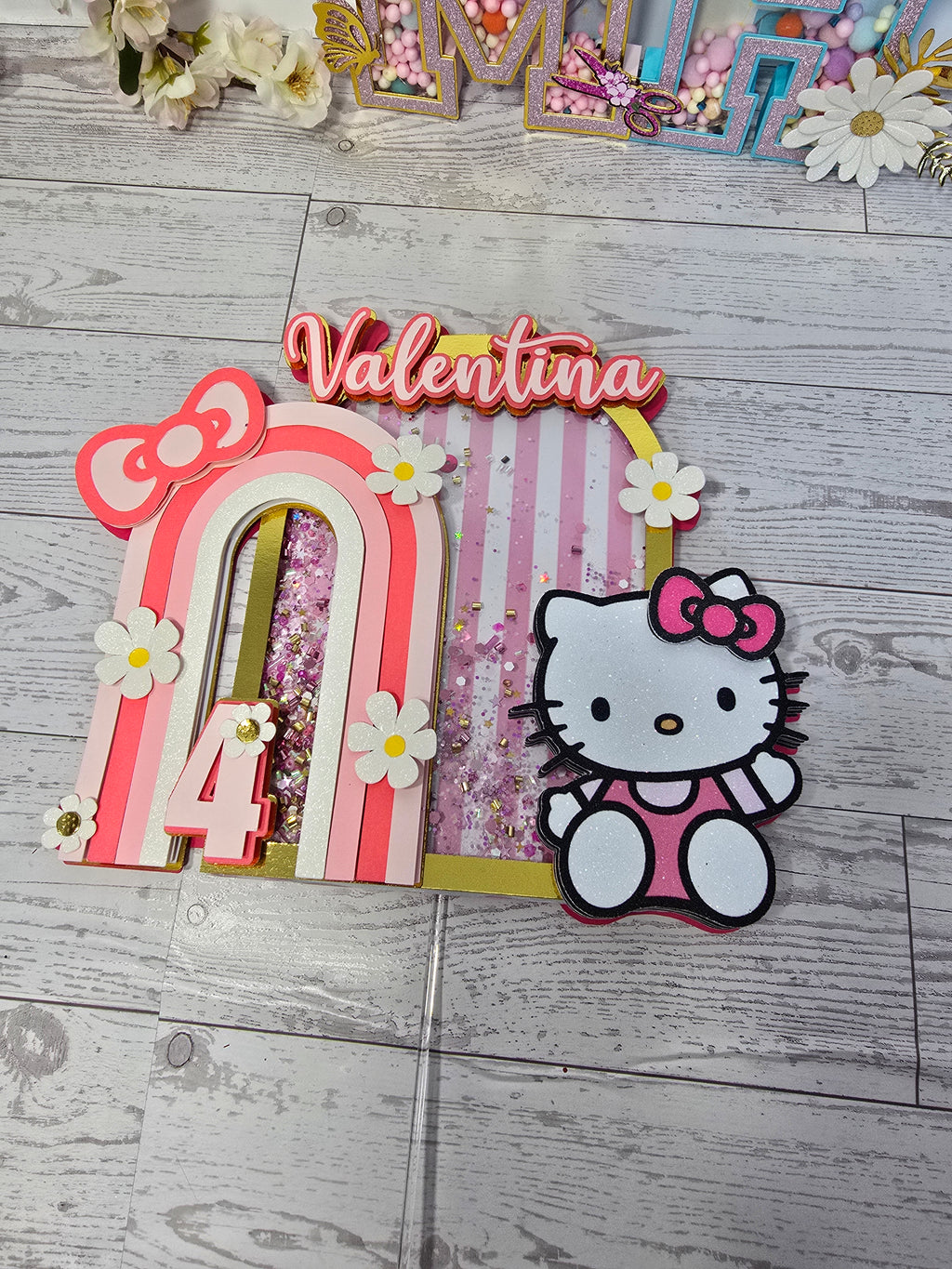 Personalized 3D Kitty Cake Topper – Glitter with Name & Age