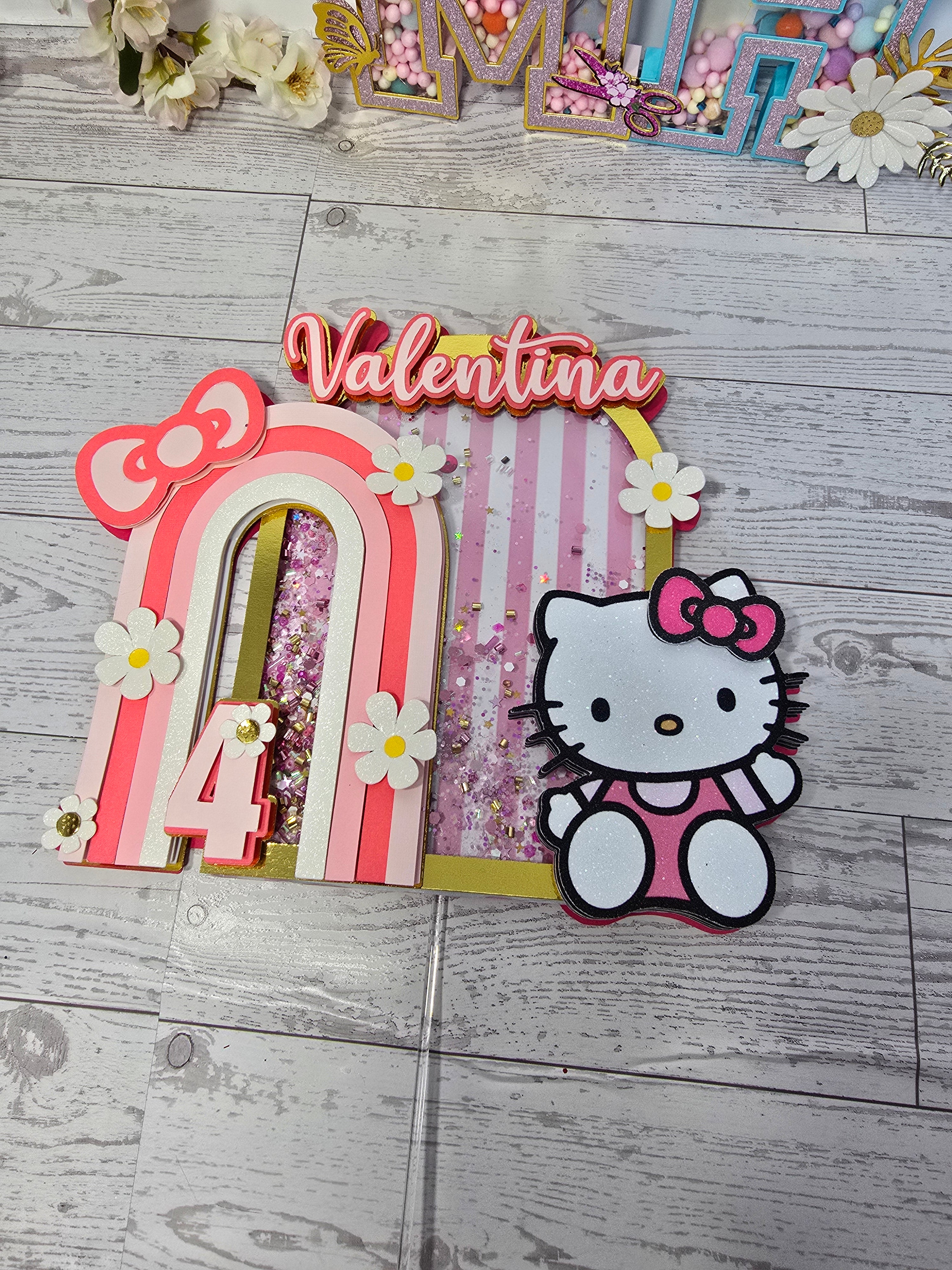 Personalized 3D Kitty Cake Topper – Glitter with Name & Age
