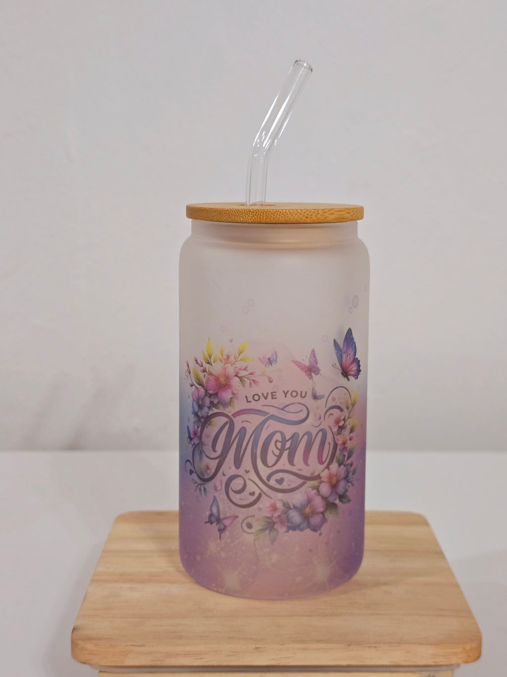 Personalized Glass Tumbler with Bamboo Lid & Glass Straw – Mother's Day Gift