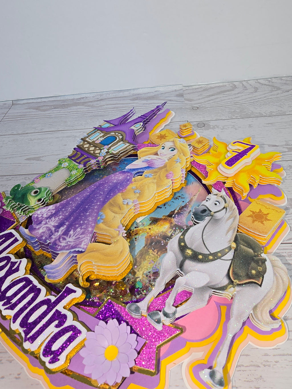 Personalized 3D Glitter Cake Topper – Rapunzel Theme