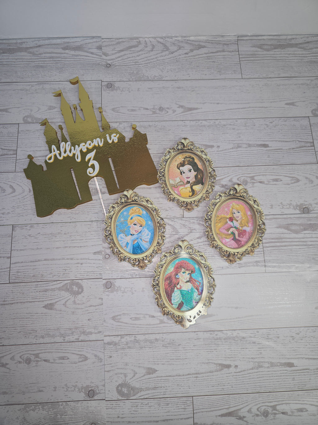 Princess Castle Cake Topper Set – Personalized with Name & Age | 3D Glitter Birthday Toppers