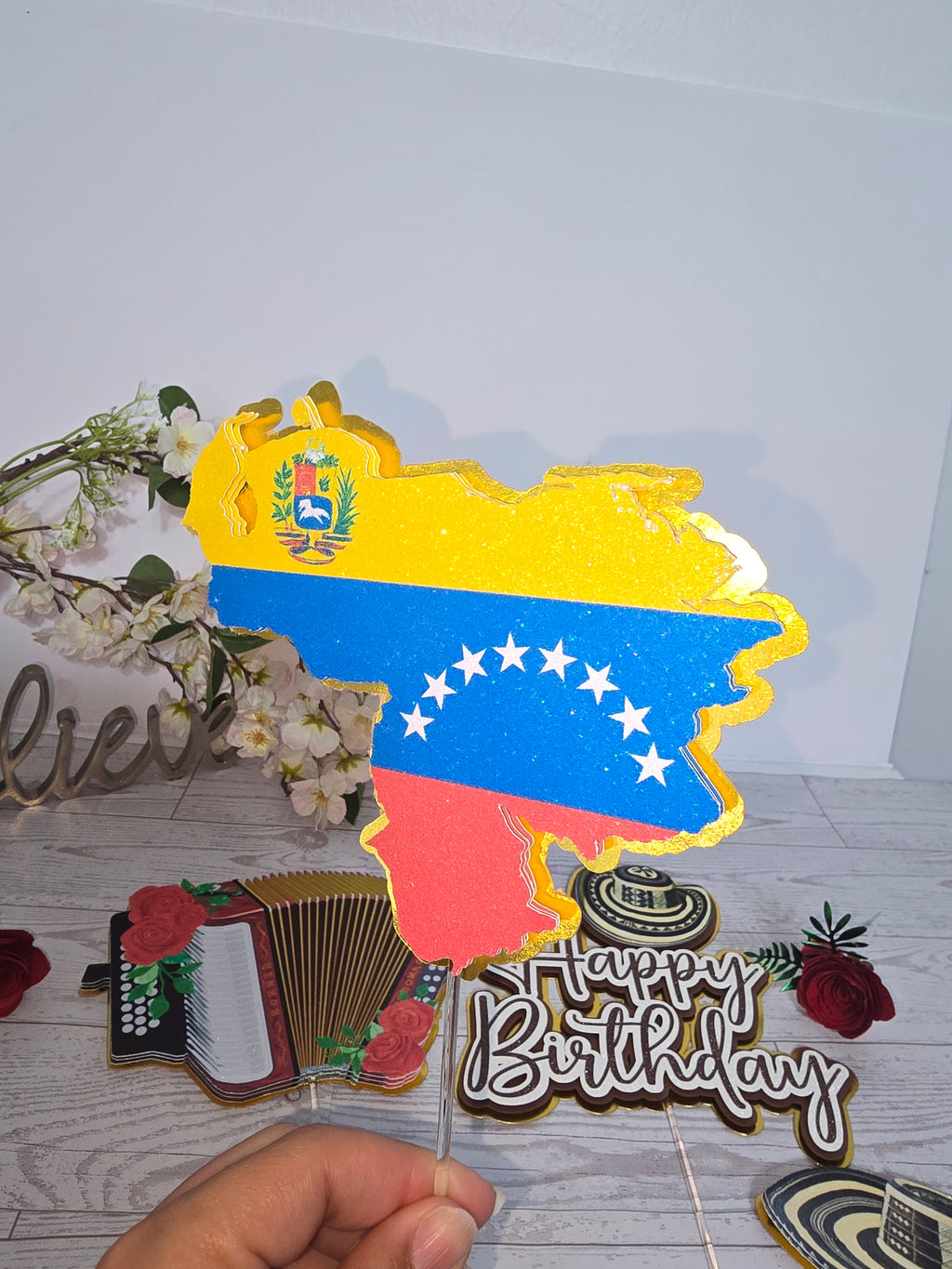 Personalized 3D Glitter Cake Topper Set – Sombrero Bolteao | Colombia & Venezuela Theme