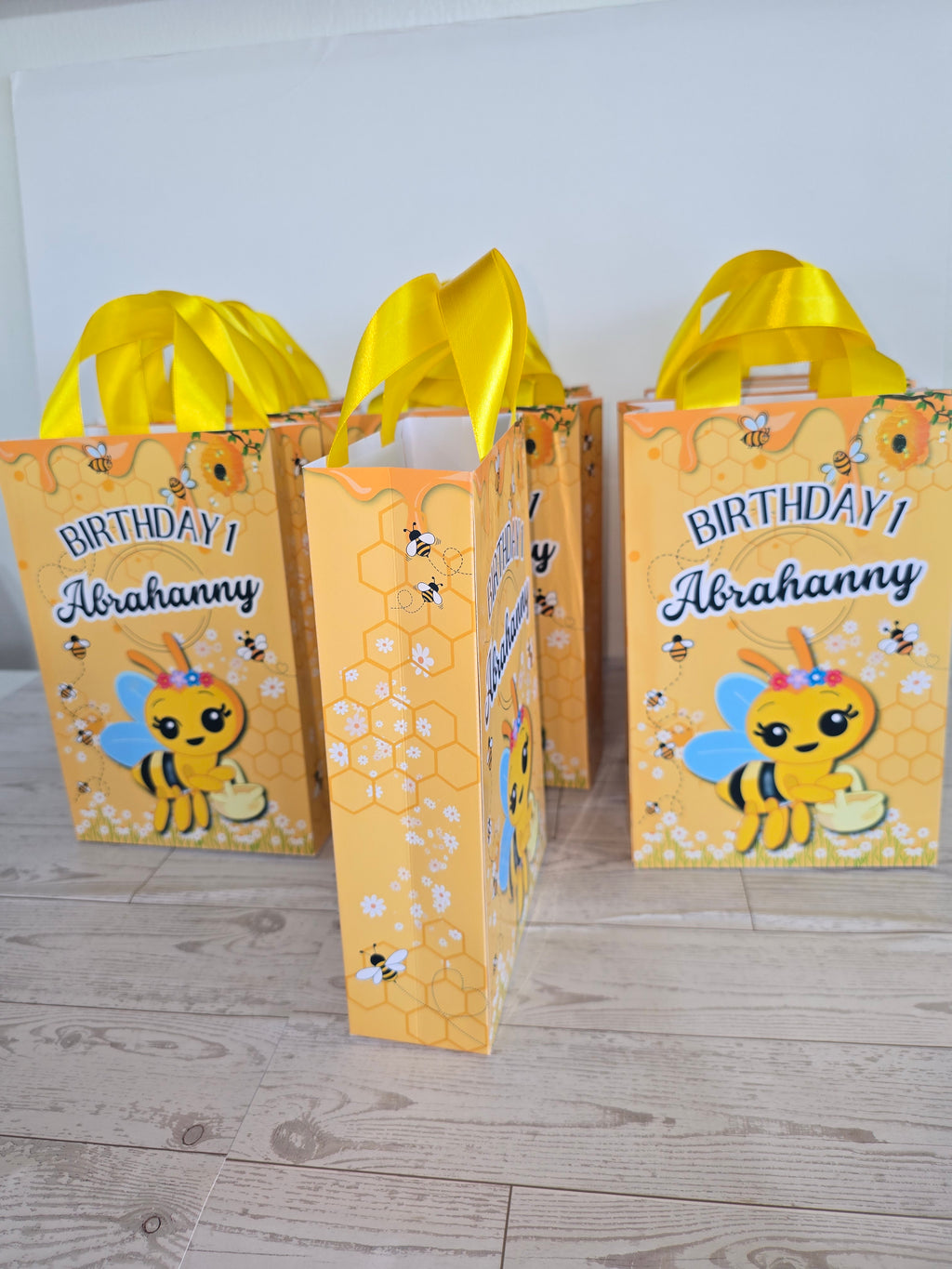 12 Personalized Abejita Chiquitica Birthday Gift Bags with Name & Age – 8.5"x5.5" Ribbon Handles