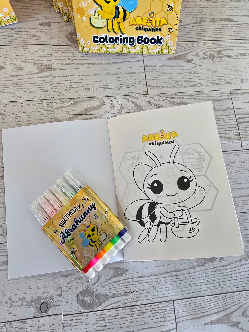 12 Personalized Coloring Book Set + 6 Markers | Kids Birthday Party Favors – Sold by Dozen Abejita