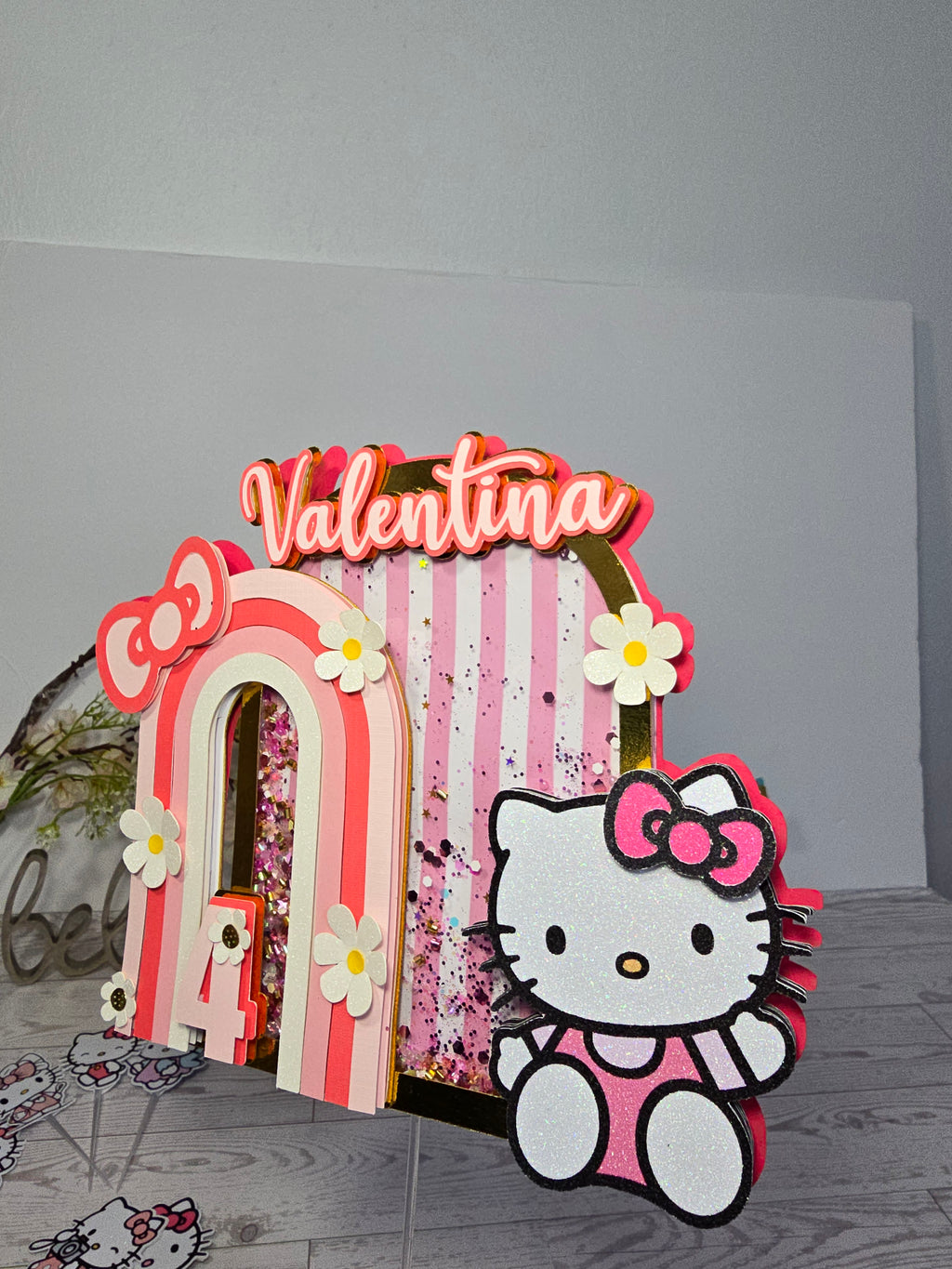 Personalized 3D Kitty Cake Topper – Glitter with Name & Age