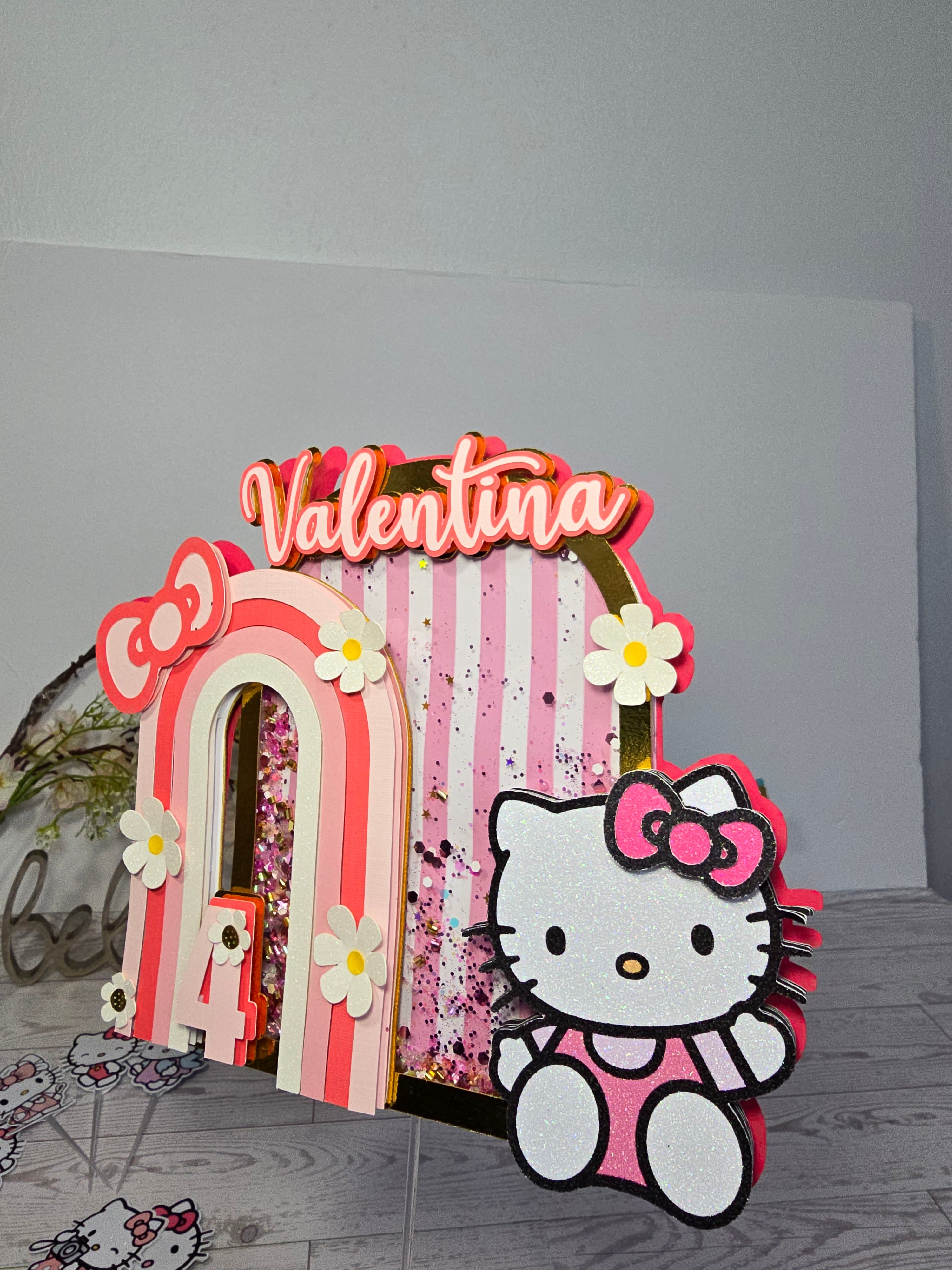Personalized 3D Kitty Cake Topper – Glitter with Name & Age