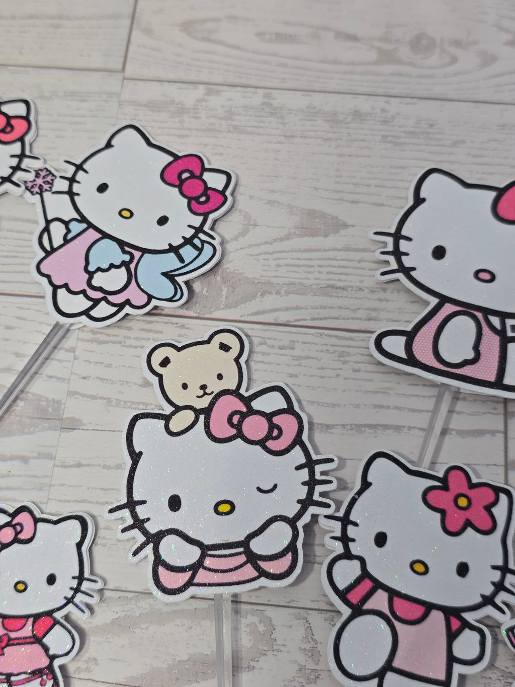 12 Pcs Glitter Cupcake Toppers – 12 Unique Kitty Designs | Birthday Party Picks
