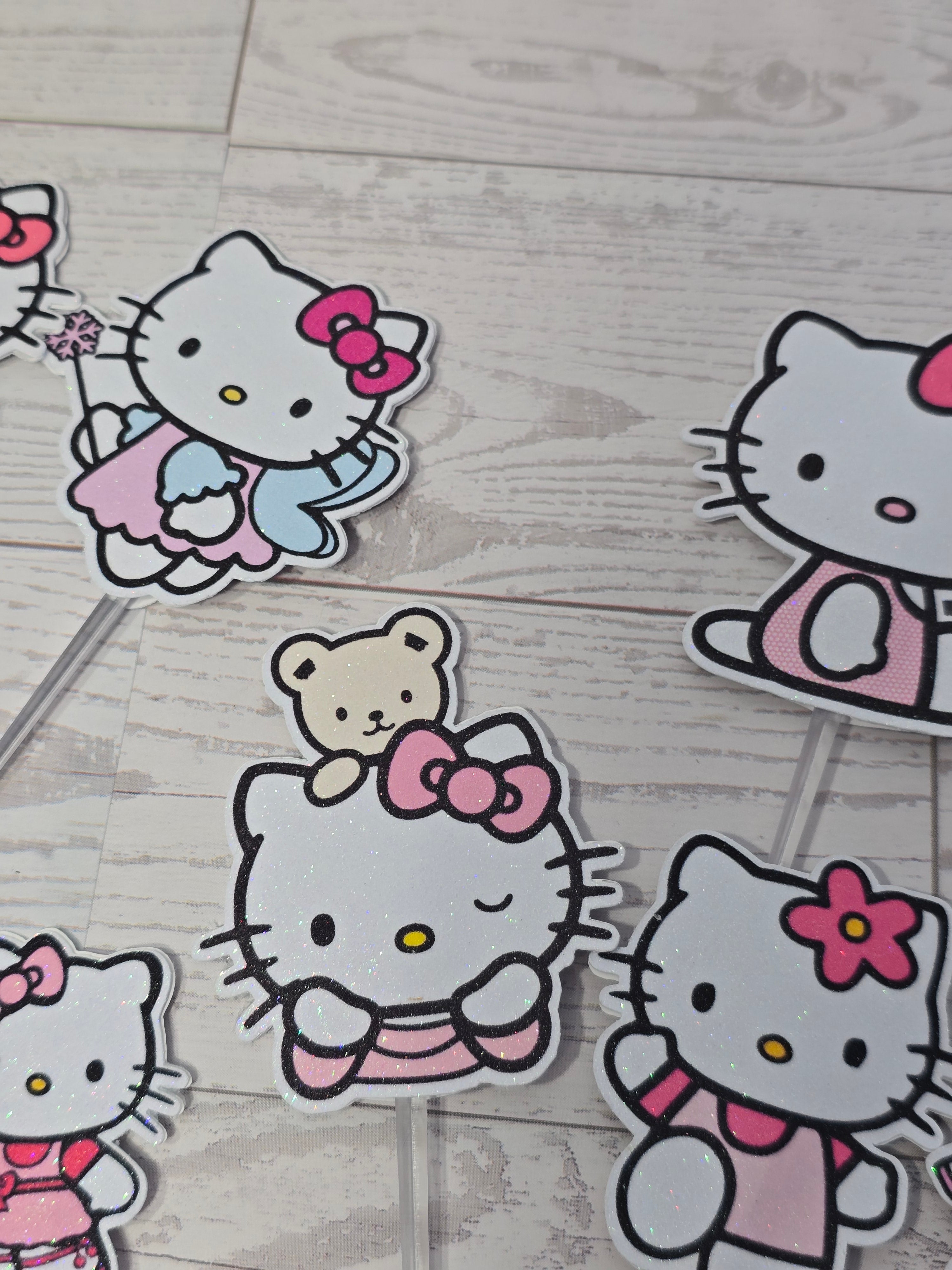 12 Pcs Glitter Cupcake Toppers – 12 Unique Kitty Designs | Birthday Party Picks