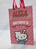 12 pcs Personalized Birthday Gift Bags with Name and Age – Bags with Ribbon Handles- 8.5"x5.5 (Hello Kitty)