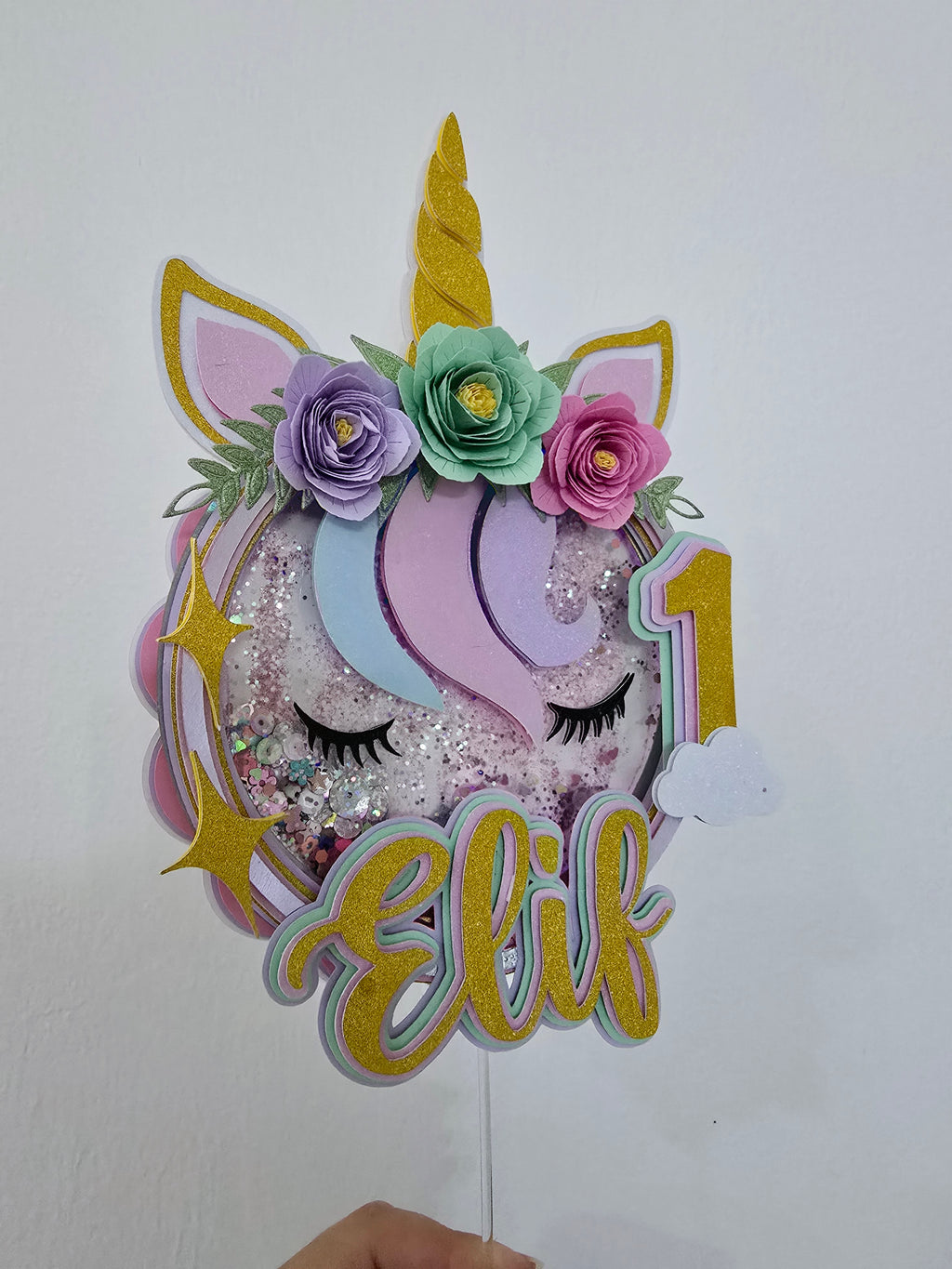 Personalized 3D Glitter Unicorn Cake Topper