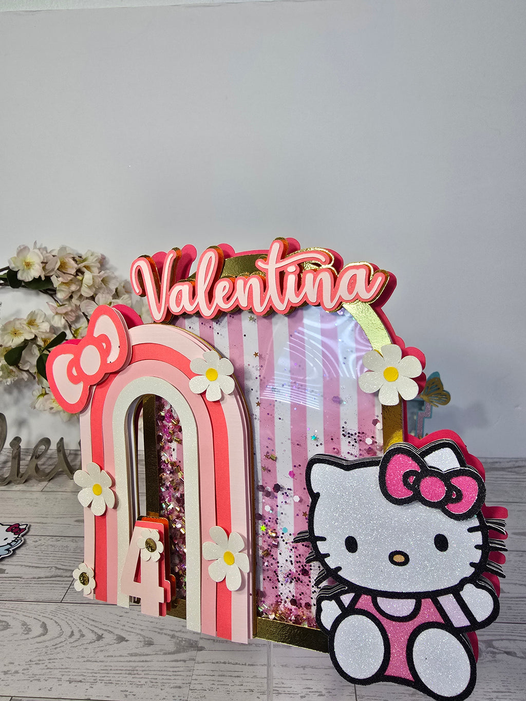 Personalized 3D Kitty Cake Topper – Glitter with Name & Age