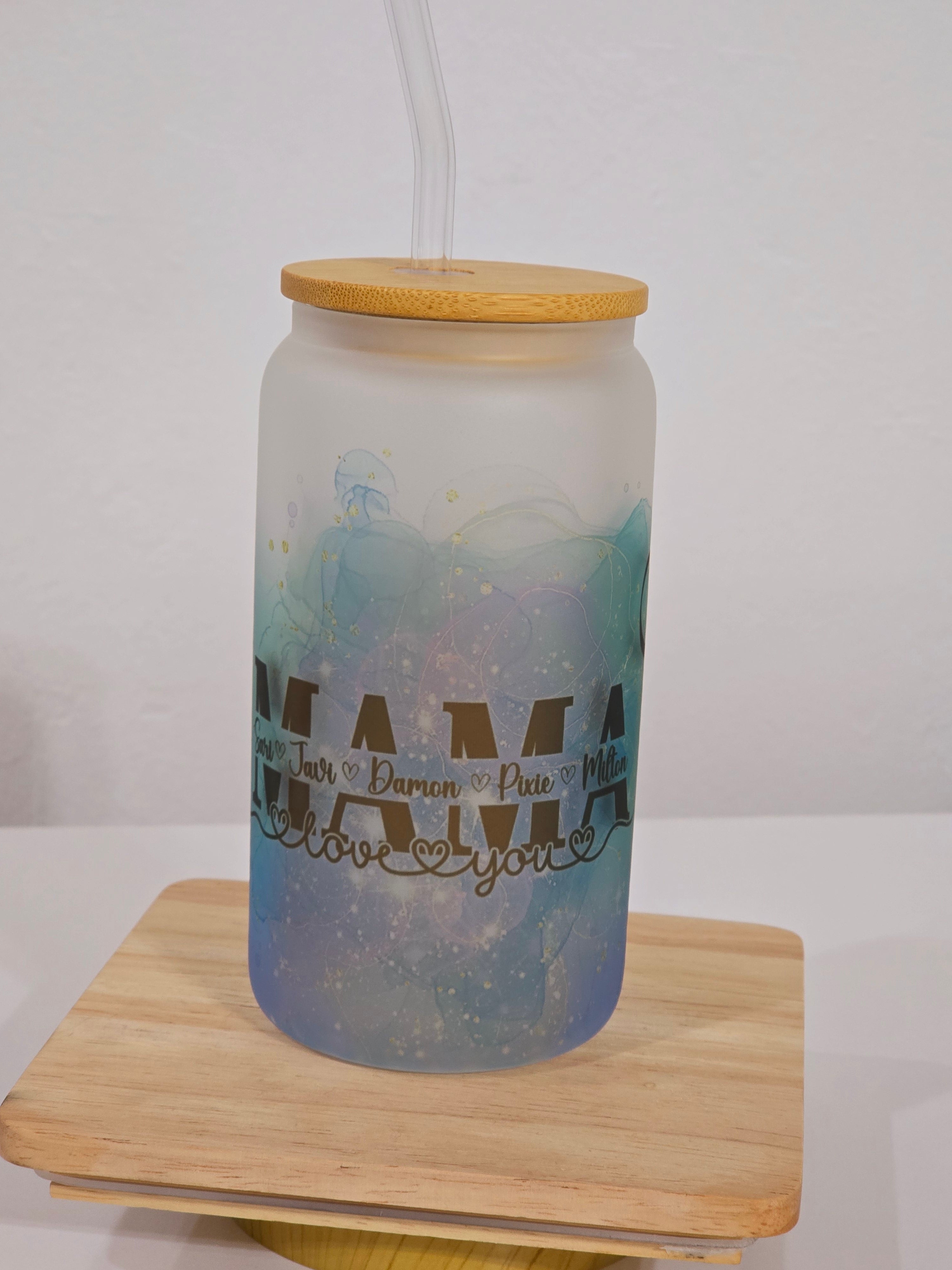 Personalized Glass Tumbler with Bamboo Lid & Glass Straw – Mother's Day Gift