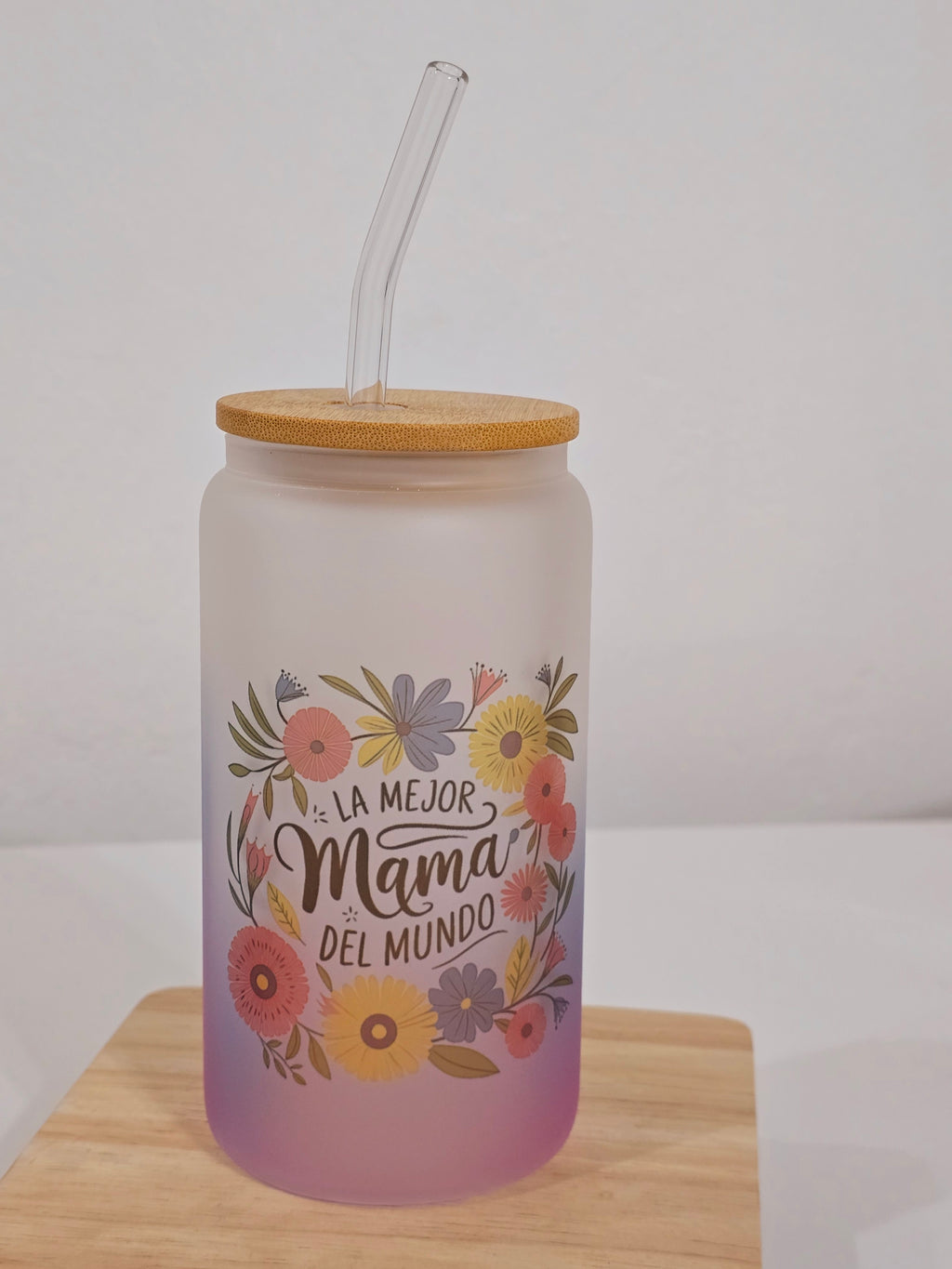 Personalized Glass Tumbler with Bamboo Lid & Glass Straw – Mother's Day Gift