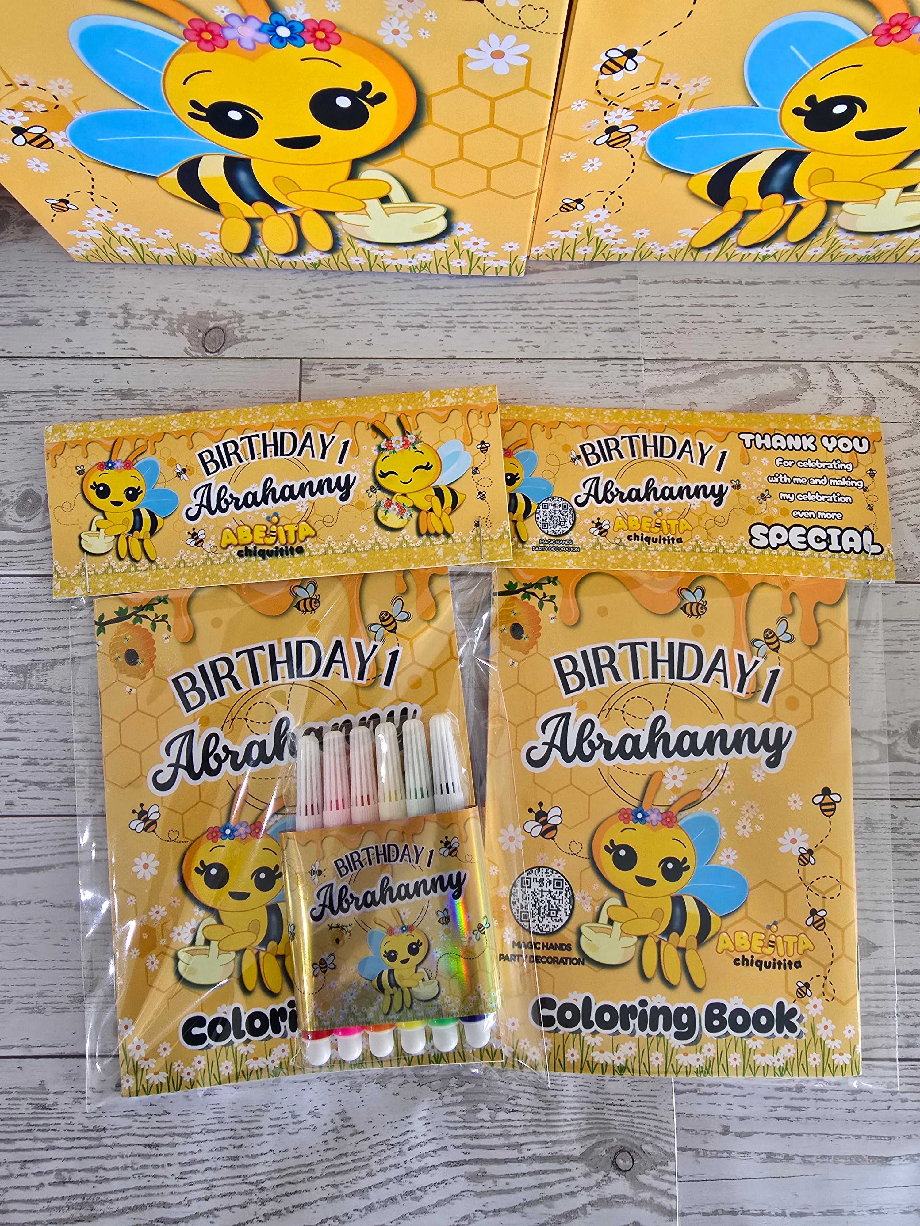 12 Personalized Coloring Book Set + 6 Markers | Kids Birthday Party Favors – Sold by Dozen Abejita