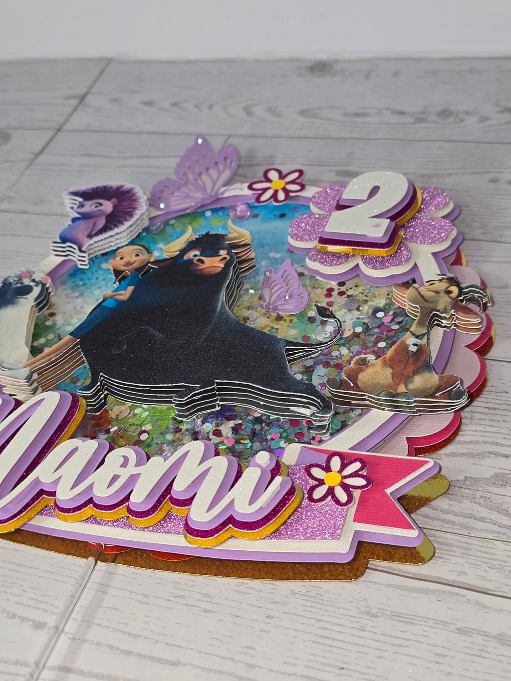 Personalized 3D Ferdinand Cake Topper – Glitter with Name & Age