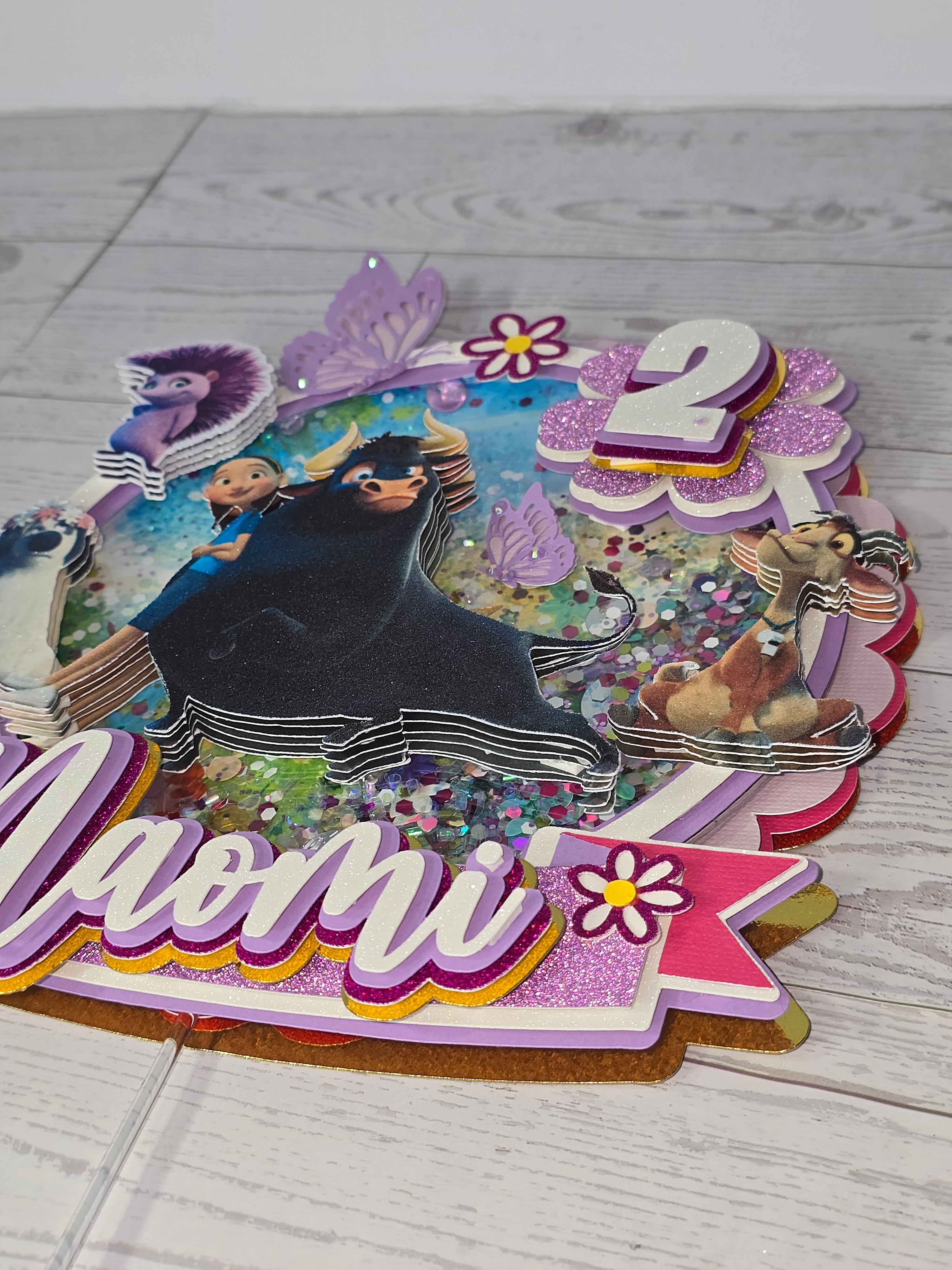 Personalized 3D Ferdinand Cake Topper – Glitter with Name & Age