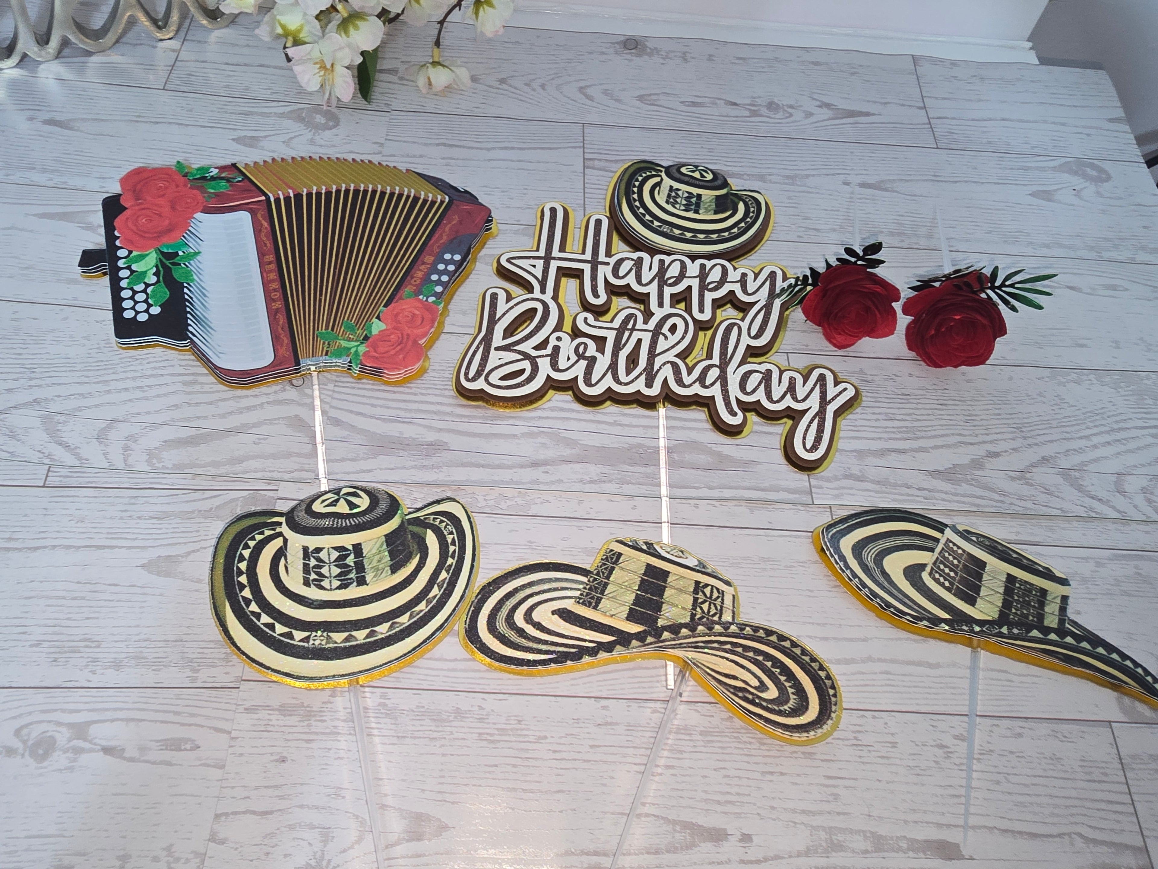 Personalized 3D Glitter Cake Topper Set – Sombrero Bolteao | Colombia & Venezuela Theme