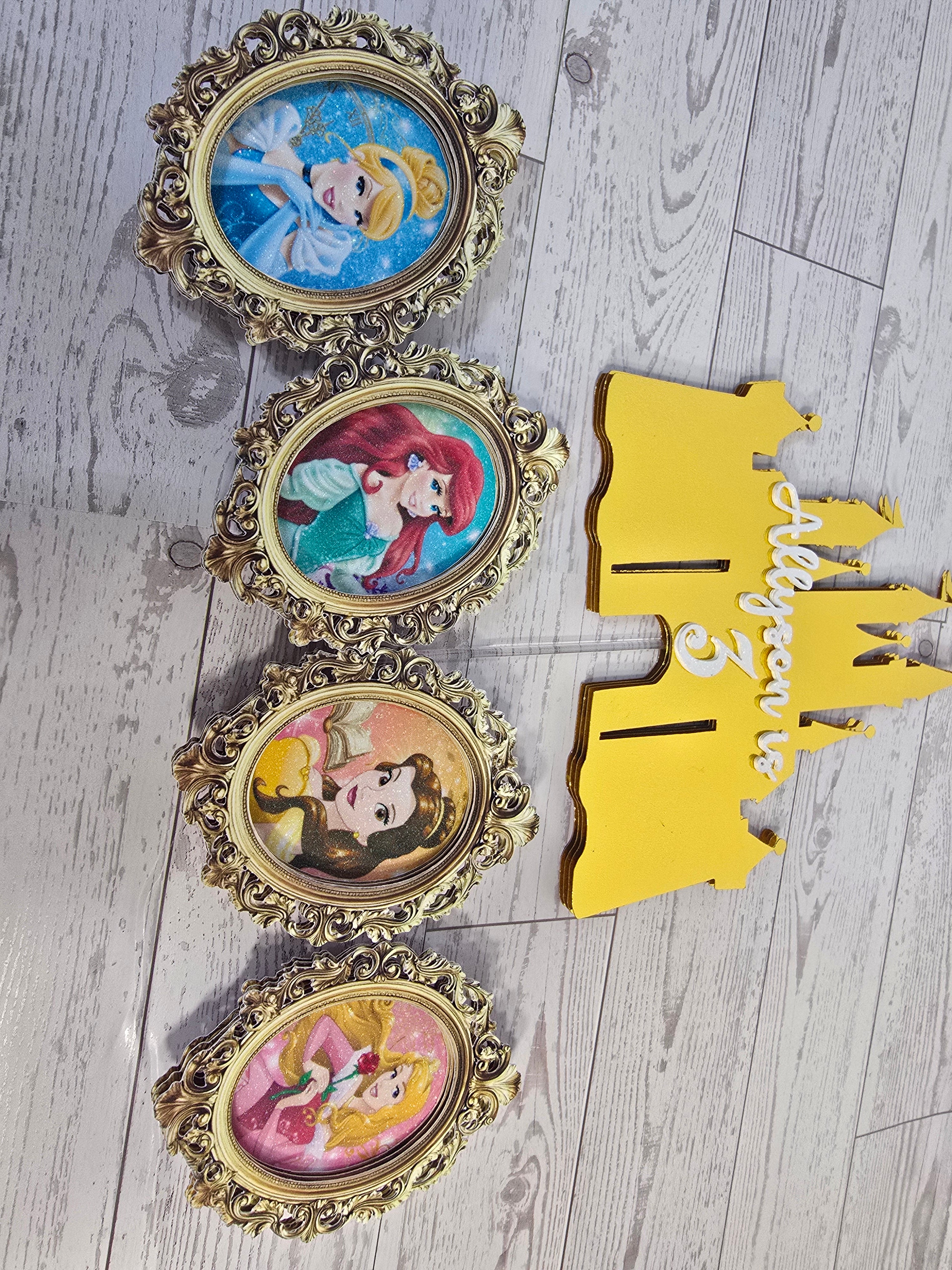 Princess Castle Cake Topper Set – Personalized with Name & Age | 3D Glitter Birthday Toppers