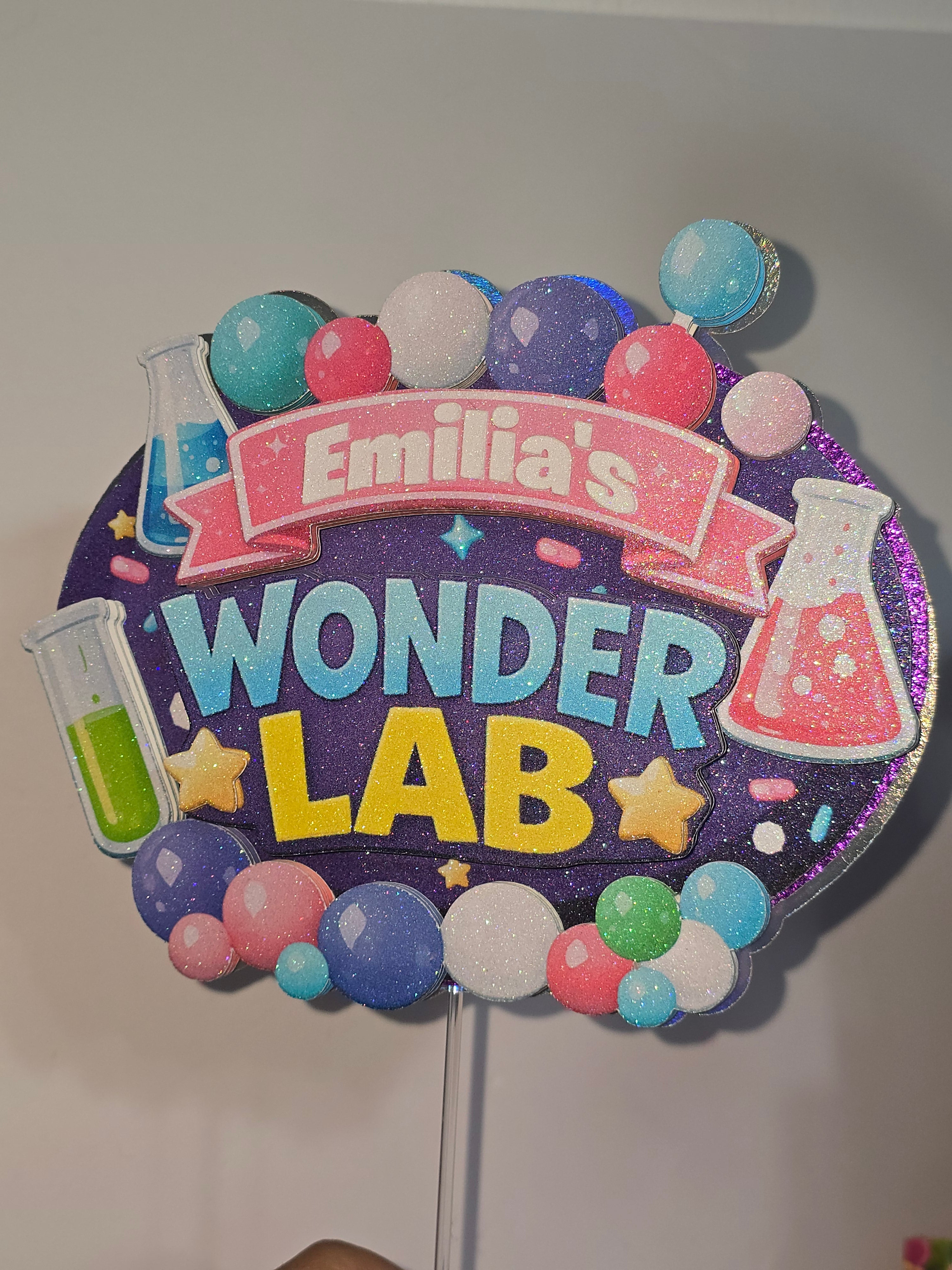 Personalized 3D Wonder Lab Cake Topper – Glitter with Name & Age