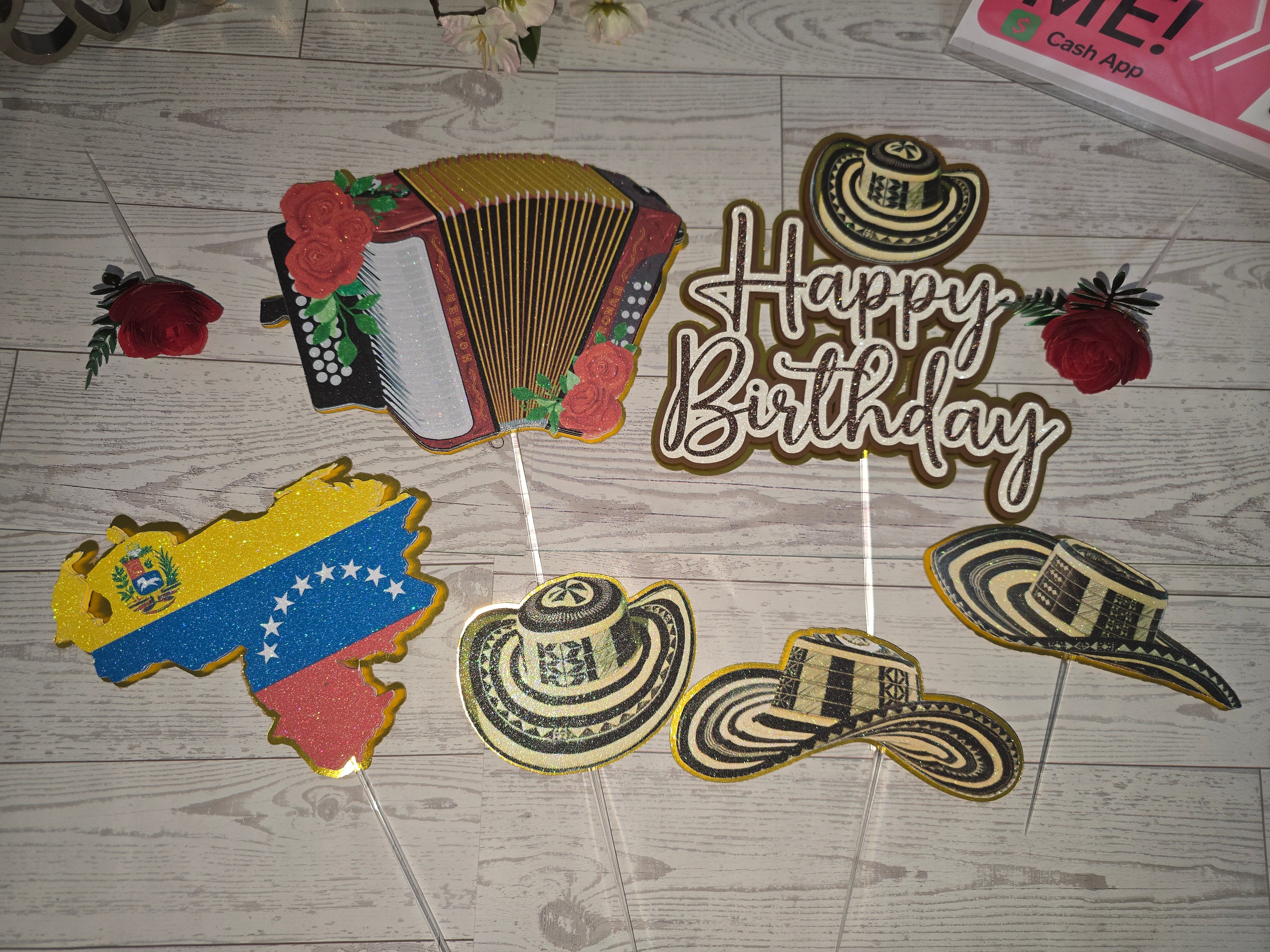 Personalized 3D Glitter Cake Topper Set – Sombrero Bolteao | Colombia & Venezuela Theme