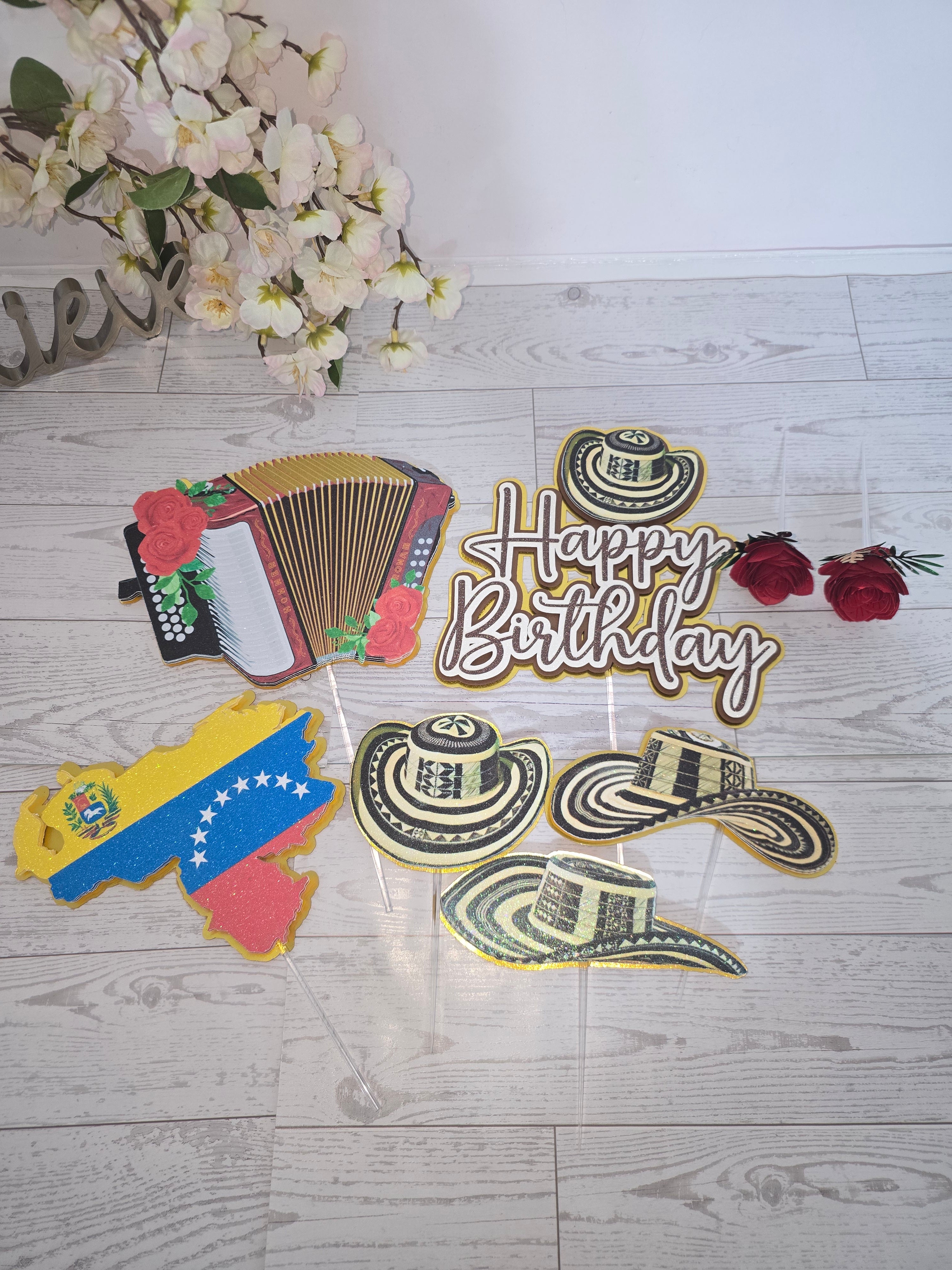 Personalized 3D Glitter Cake Topper Set – Sombrero Bolteao | Colombia & Venezuela Theme