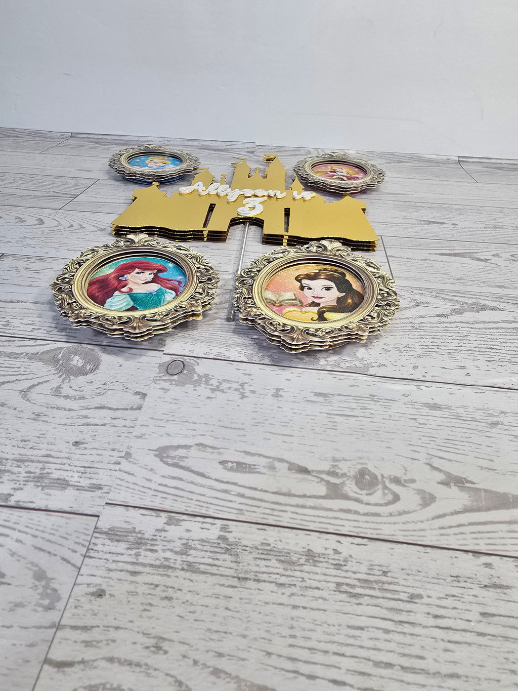 Princess Castle Cake Topper Set – Personalized with Name & Age | 3D Glitter Birthday Toppers