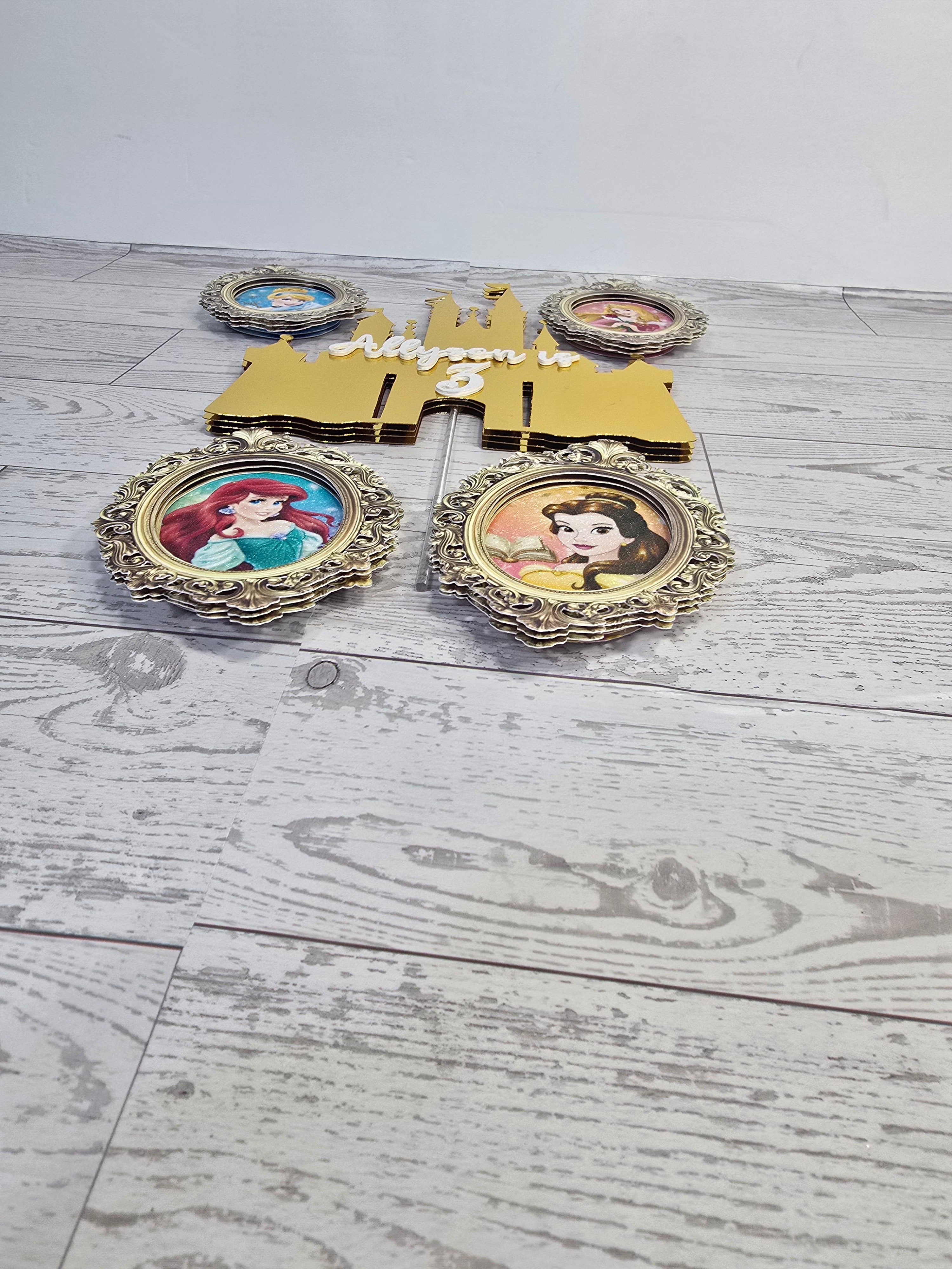 Princess Castle Cake Topper Set – Personalized with Name & Age | 3D Glitter Birthday Toppers
