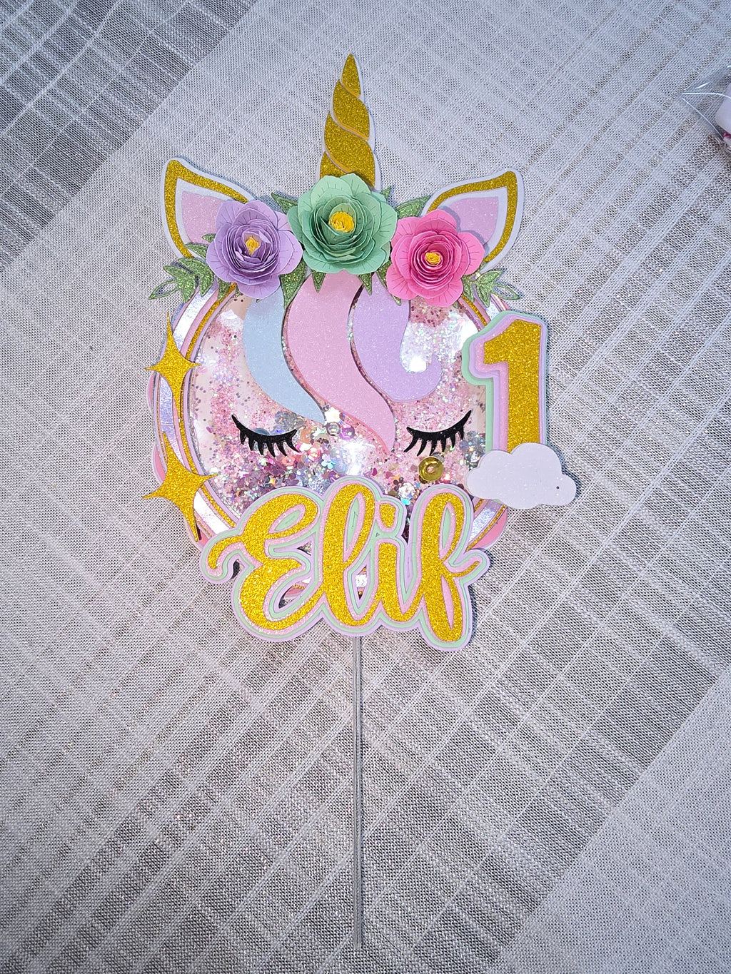 Personalized 3D Glitter Unicorn Cake Topper