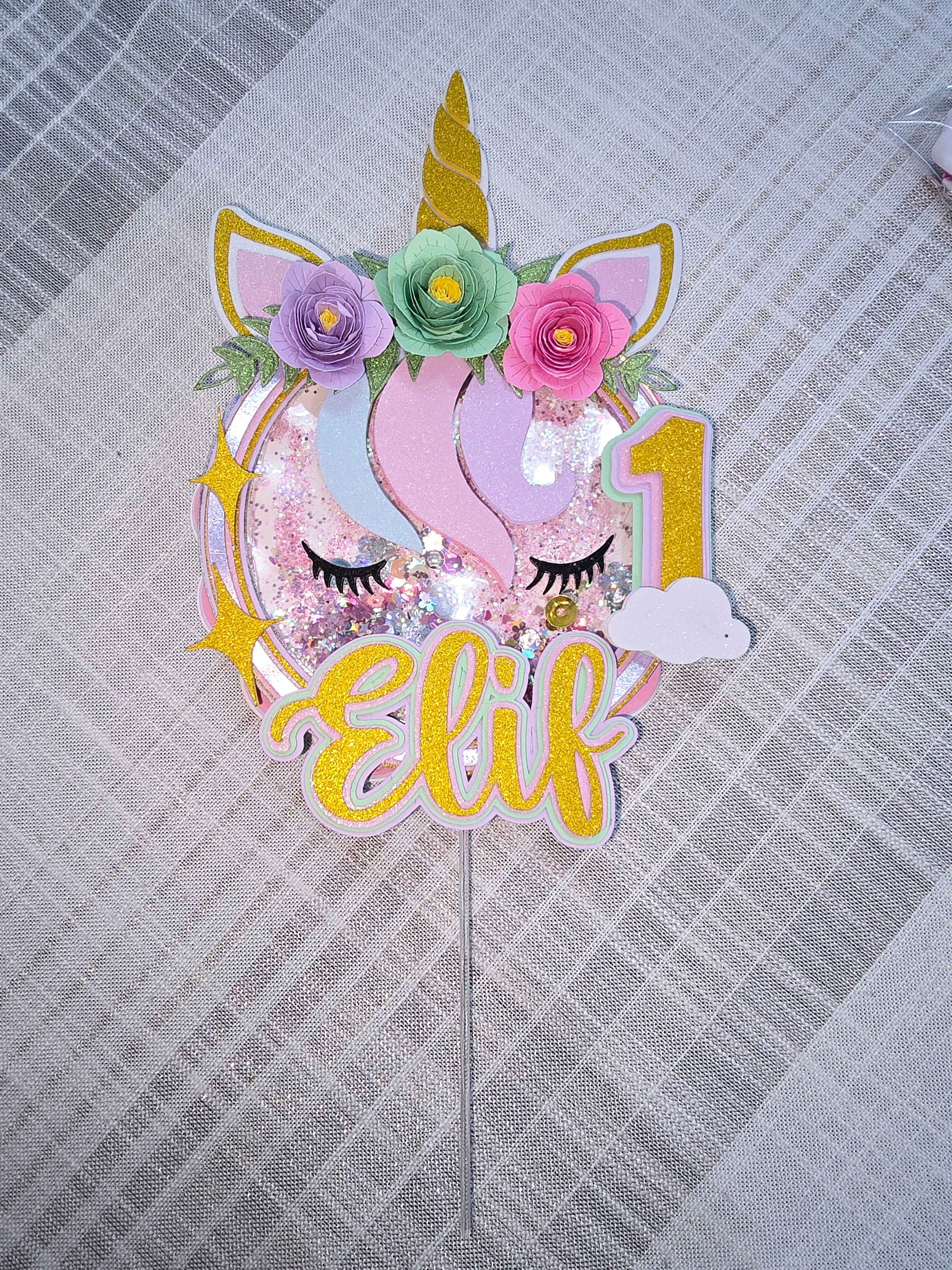 Personalized 3D Glitter Unicorn Cake Topper