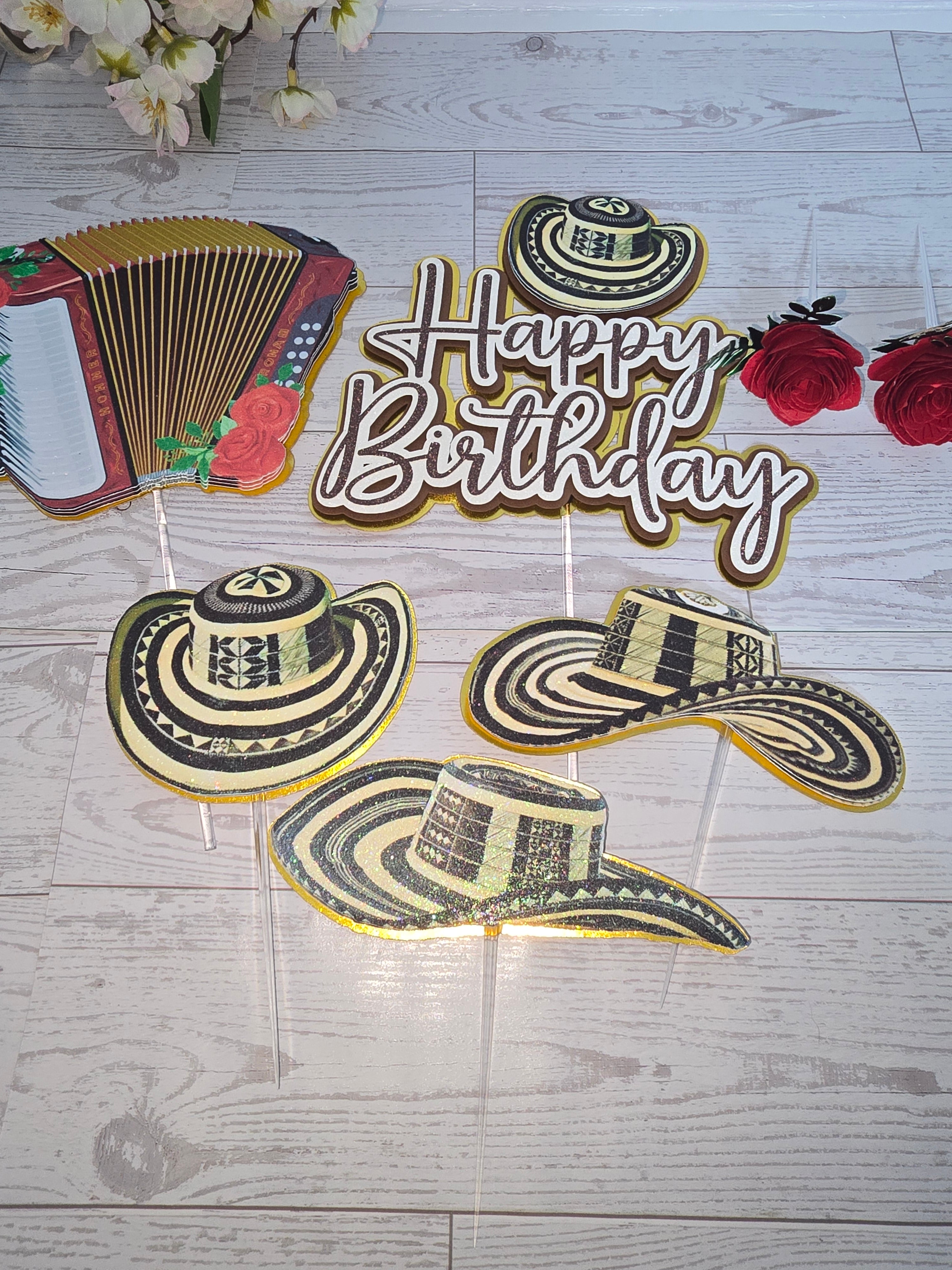 Personalized 3D Glitter Cake Topper Set – Sombrero Bolteao | Colombia & Venezuela Theme