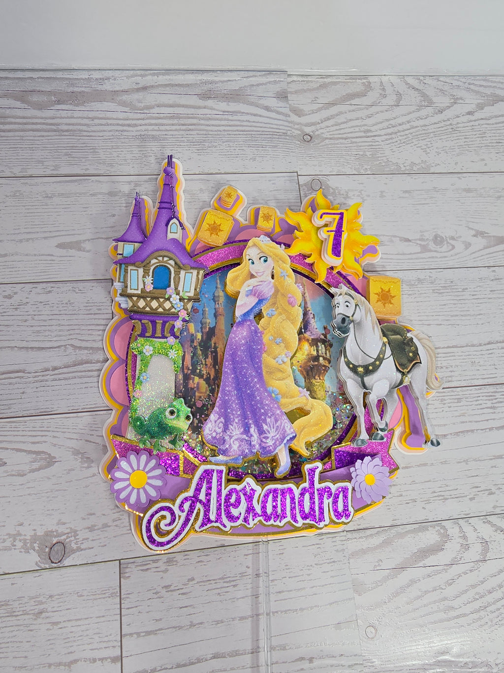 Personalized 3D Glitter Cake Topper – Rapunzel Theme