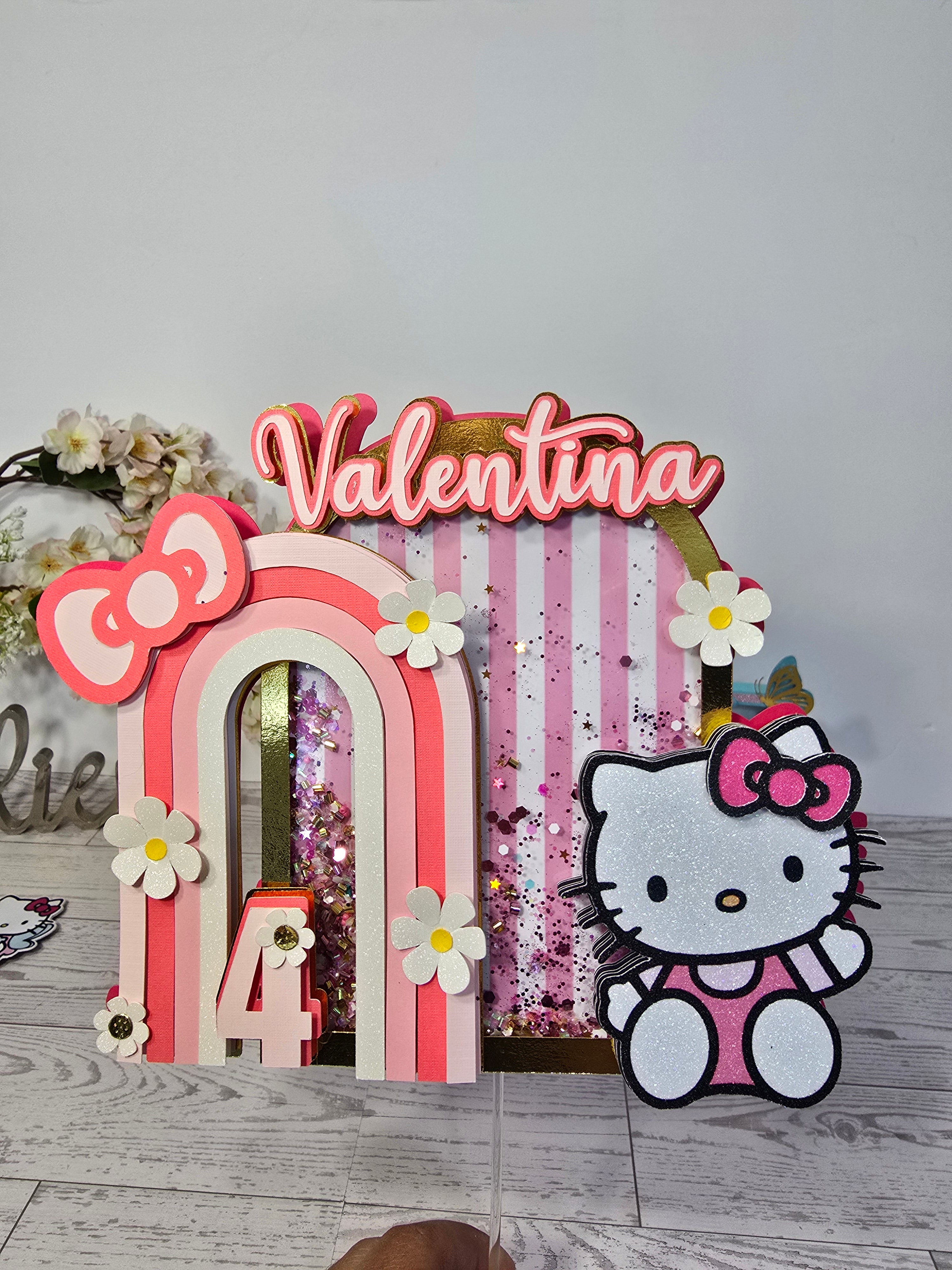 Personalized 3D Kitty Cake Topper – Glitter with Name & Age
