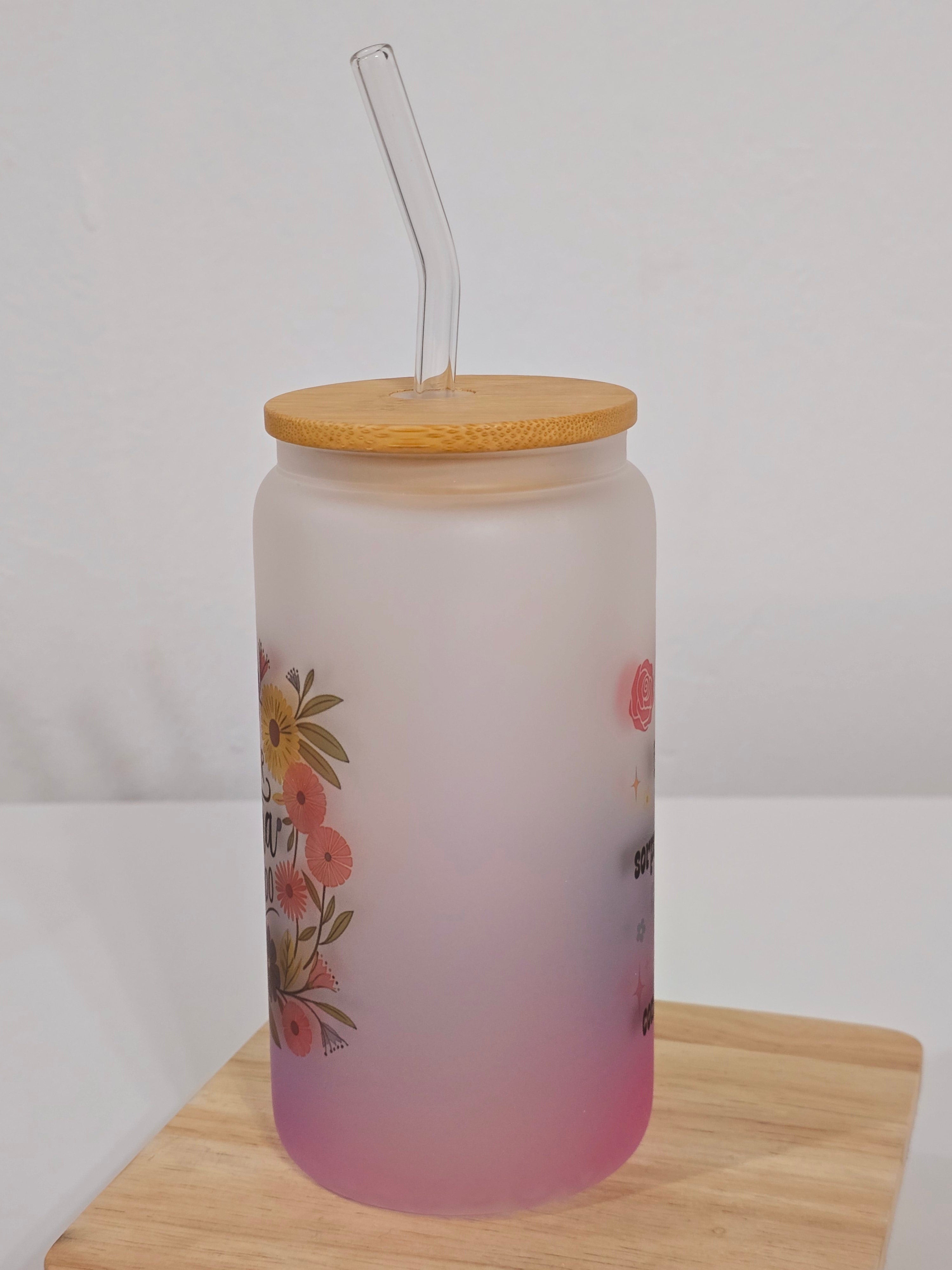 Personalized Glass Tumbler with Bamboo Lid & Glass Straw – Mother's Day Gift