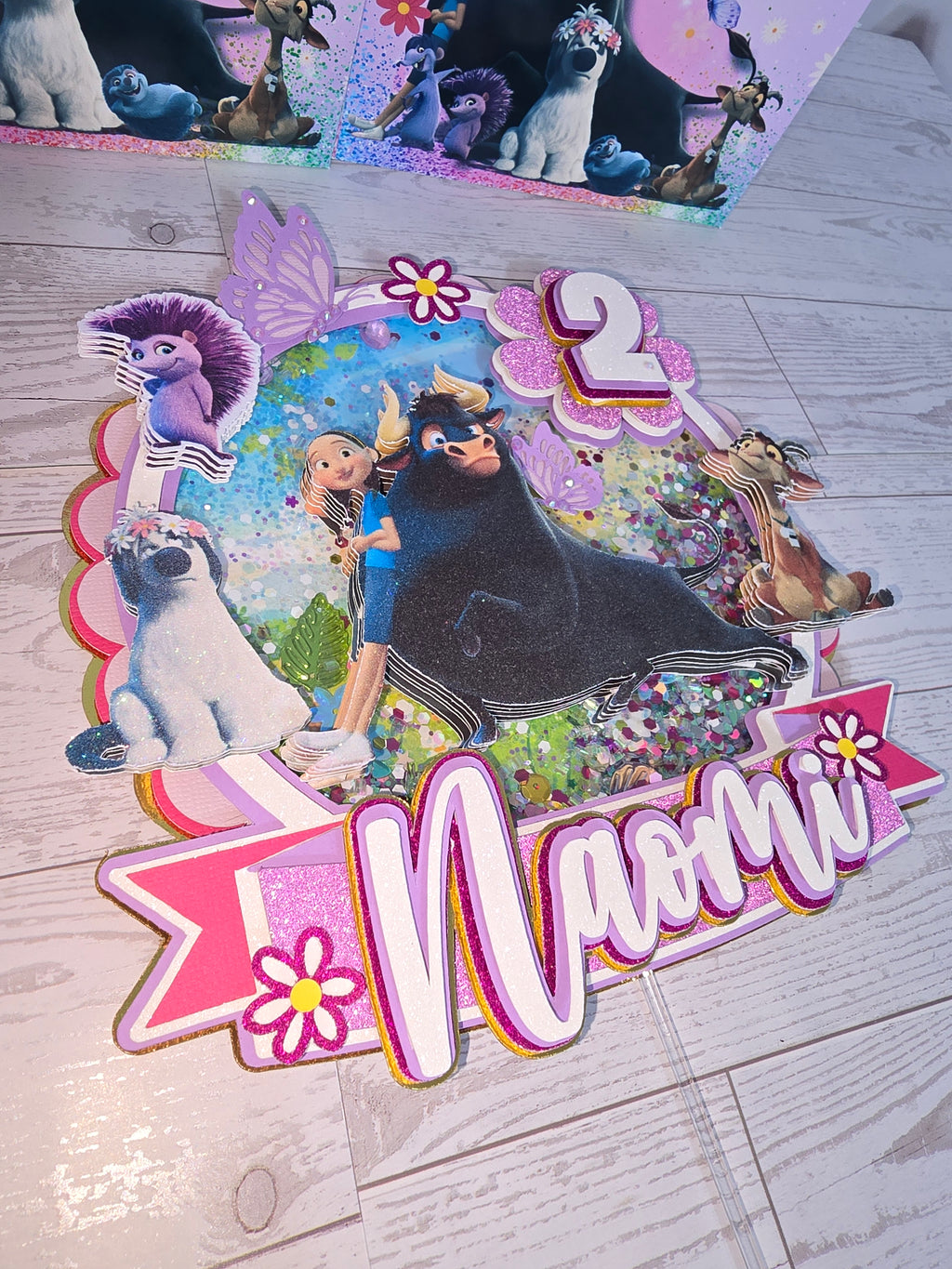 Personalized 3D Ferdinand Cake Topper – Glitter with Name & Age