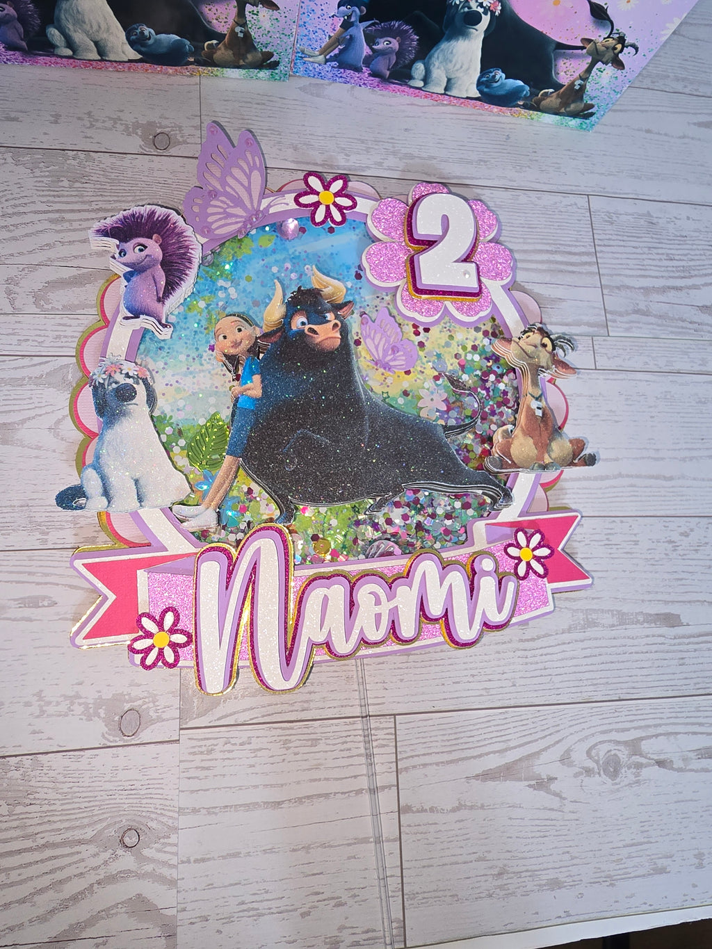 Personalized 3D Ferdinand Cake Topper – Glitter with Name & Age