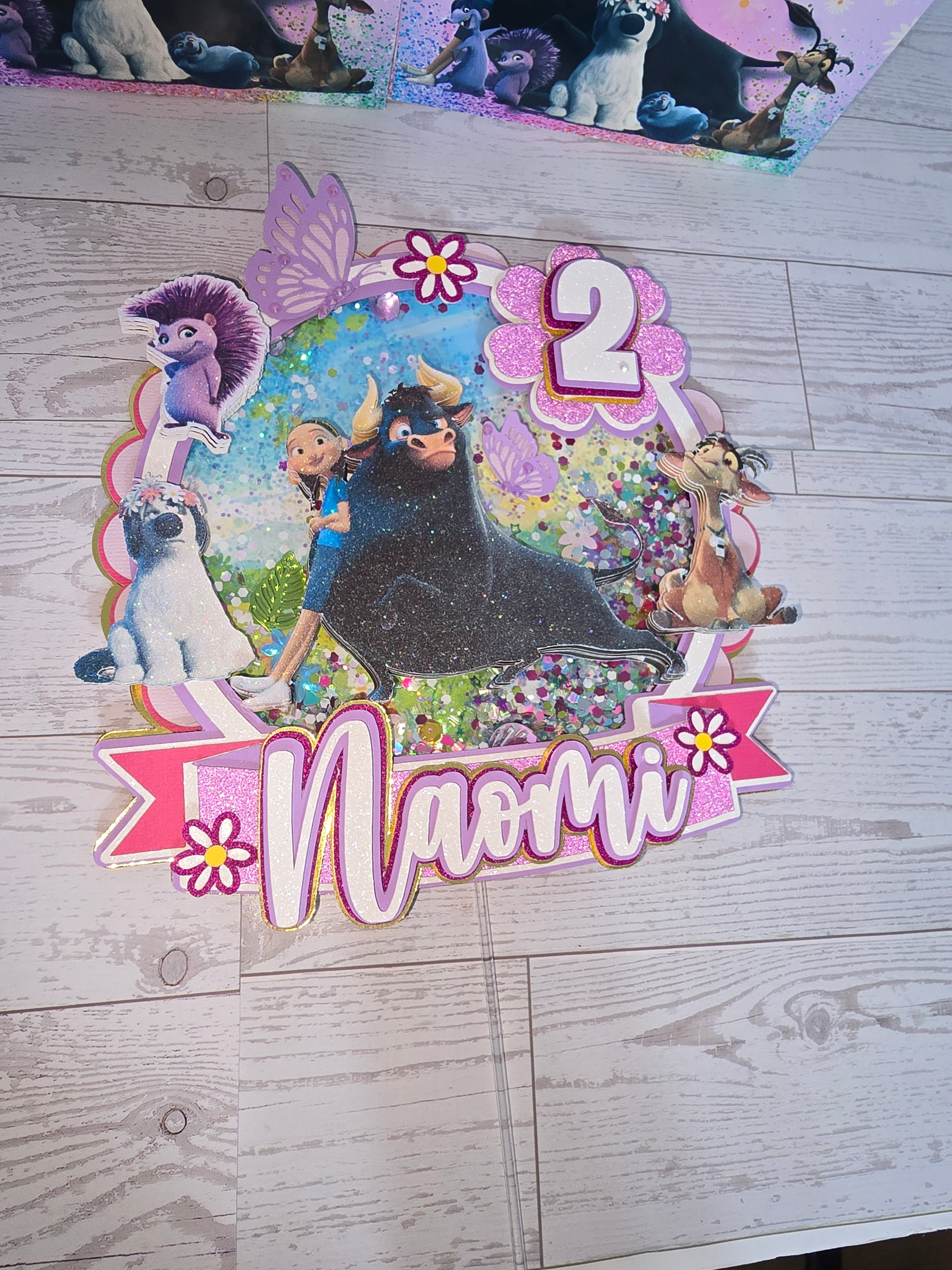 Personalized 3D Ferdinand Cake Topper – Glitter with Name & Age