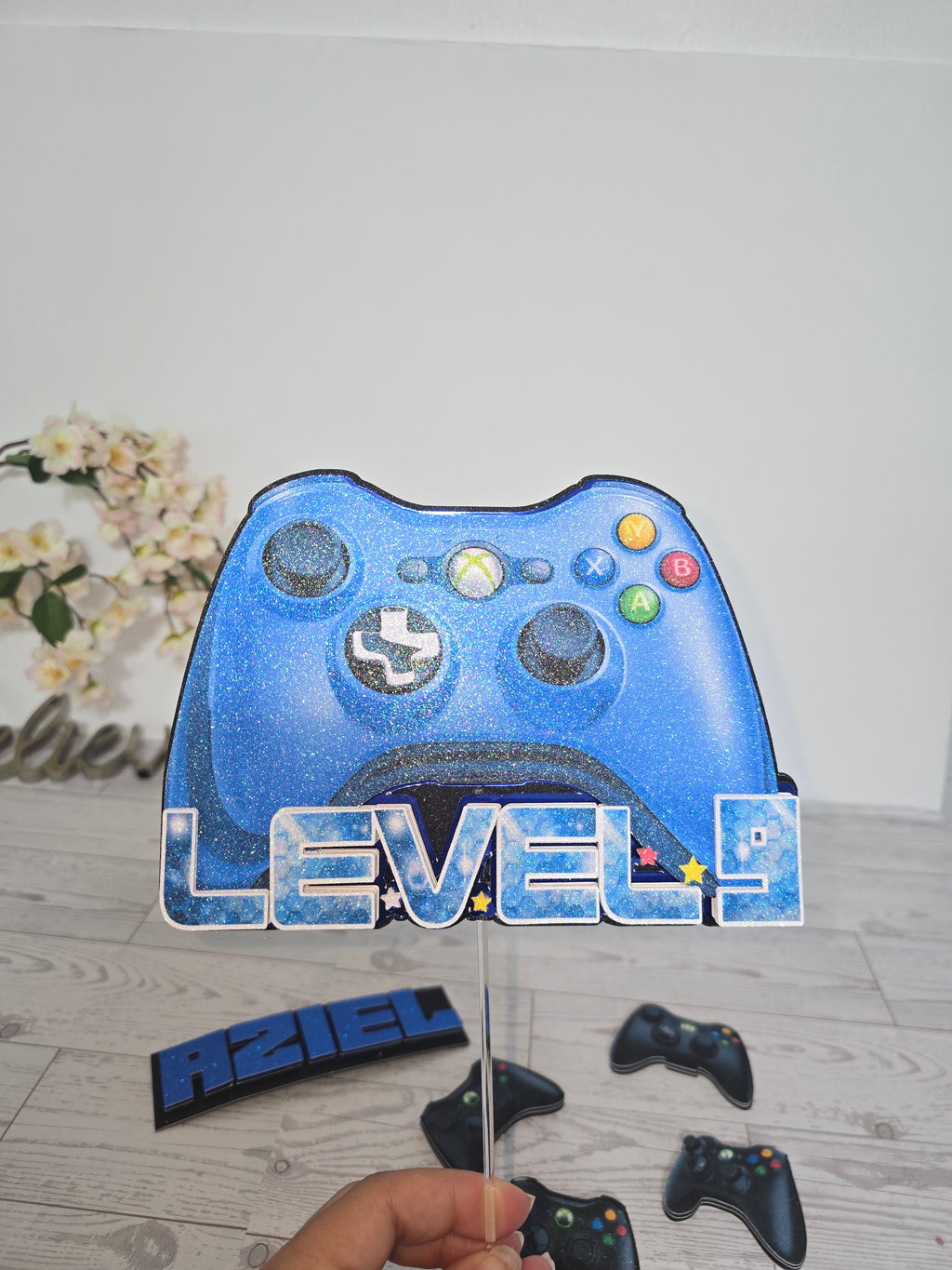 Personalized 3D Video Game Cake Topper – Glitter with Name and Age