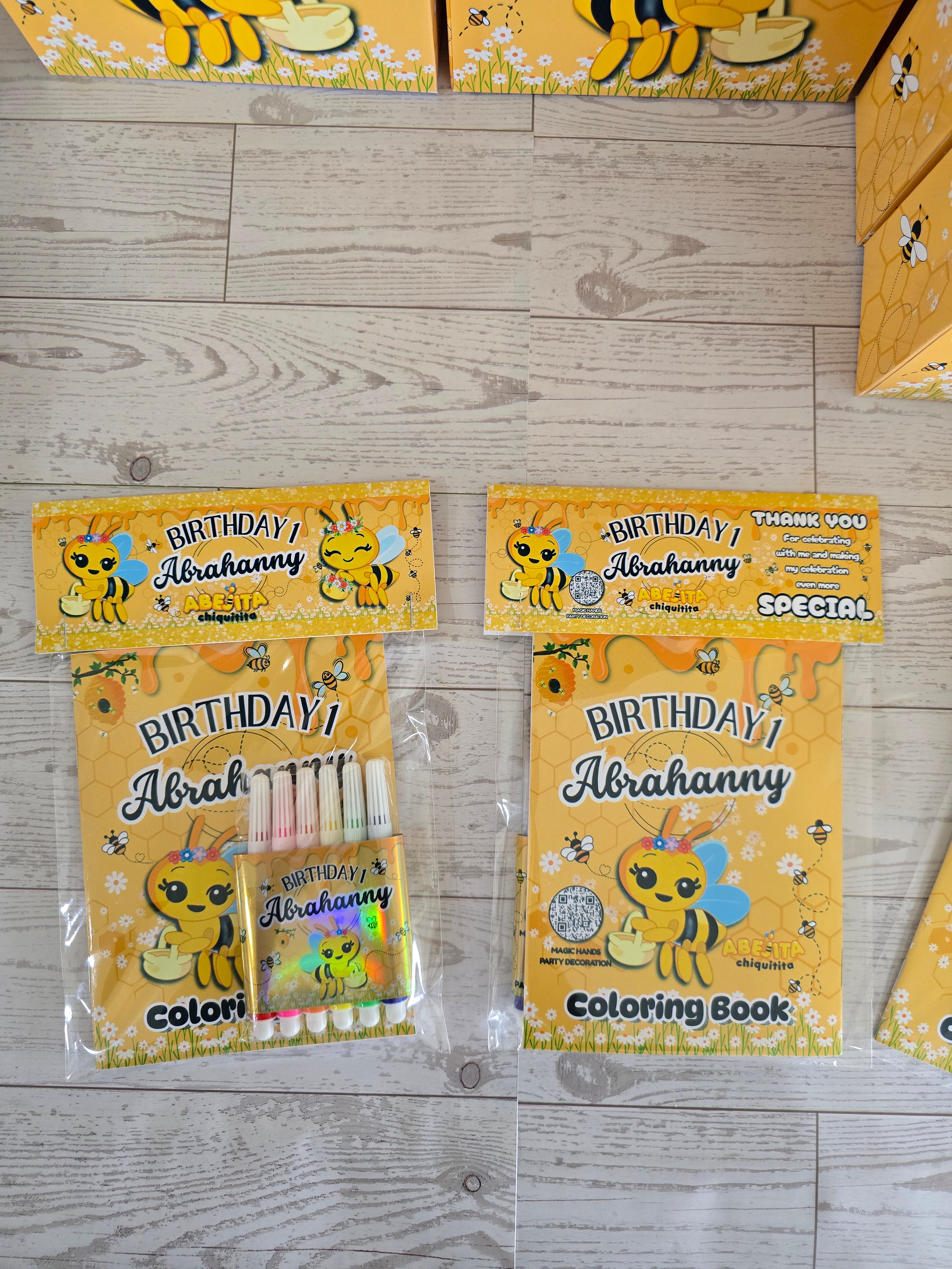 12 Personalized Coloring Book Set + 6 Markers | Kids Birthday Party Favors – Sold by Dozen Abejita