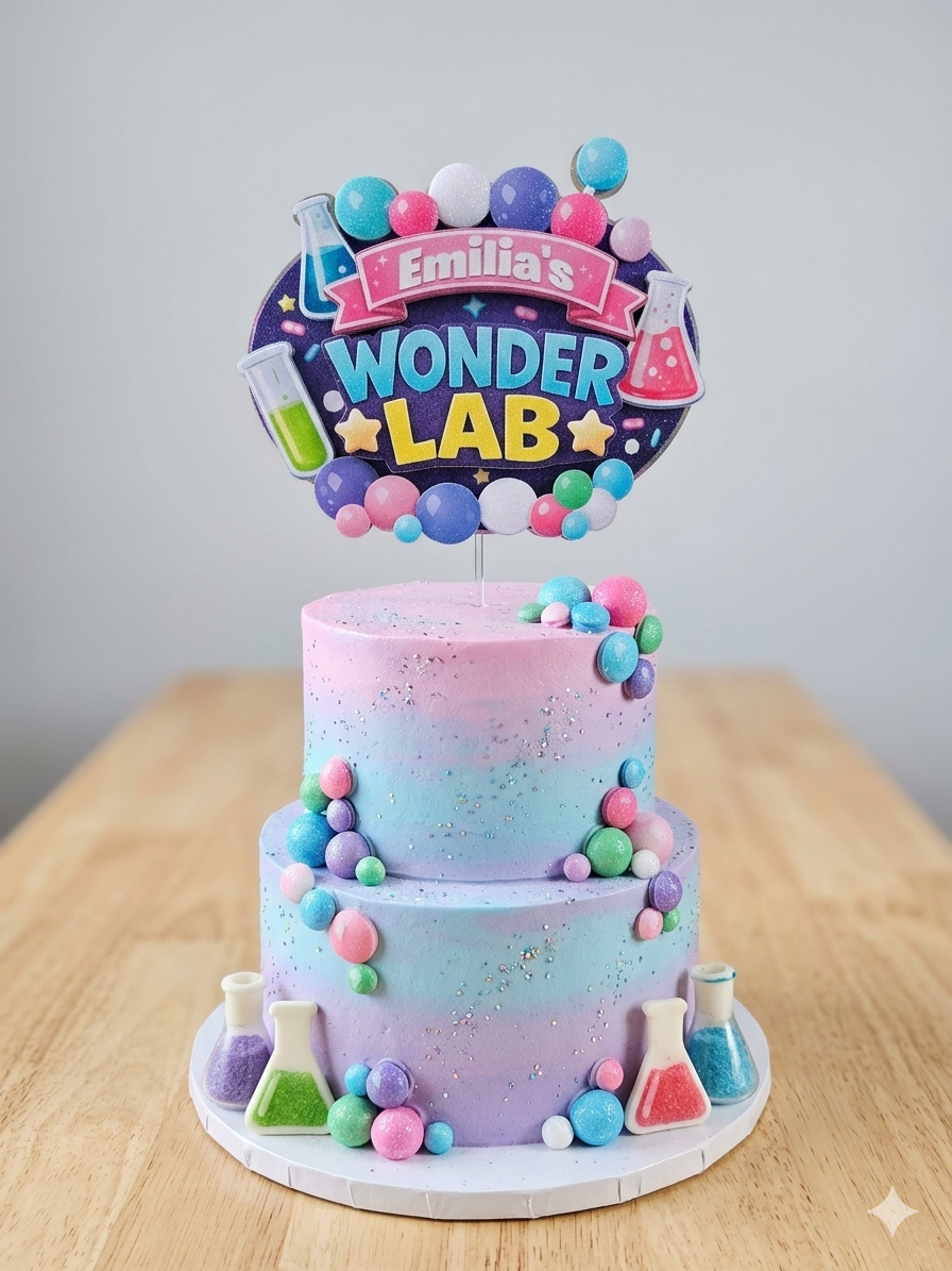 Personalized 3D Wonder Lab Cake Topper – Glitter with Name & Age